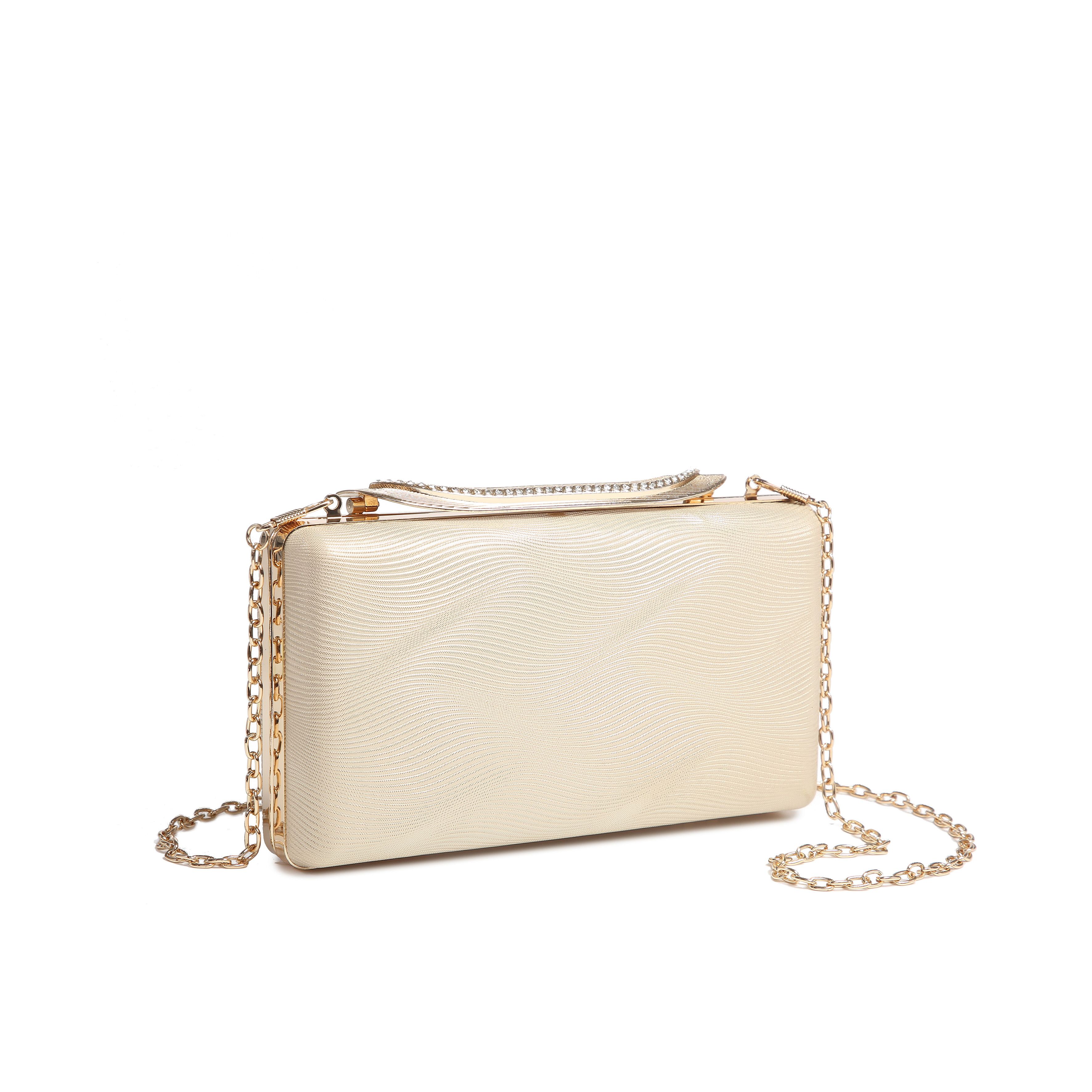 JFY Carri Co. Wavy Pattern Diamante Metal Bar Clasp Pu Clutch Bag