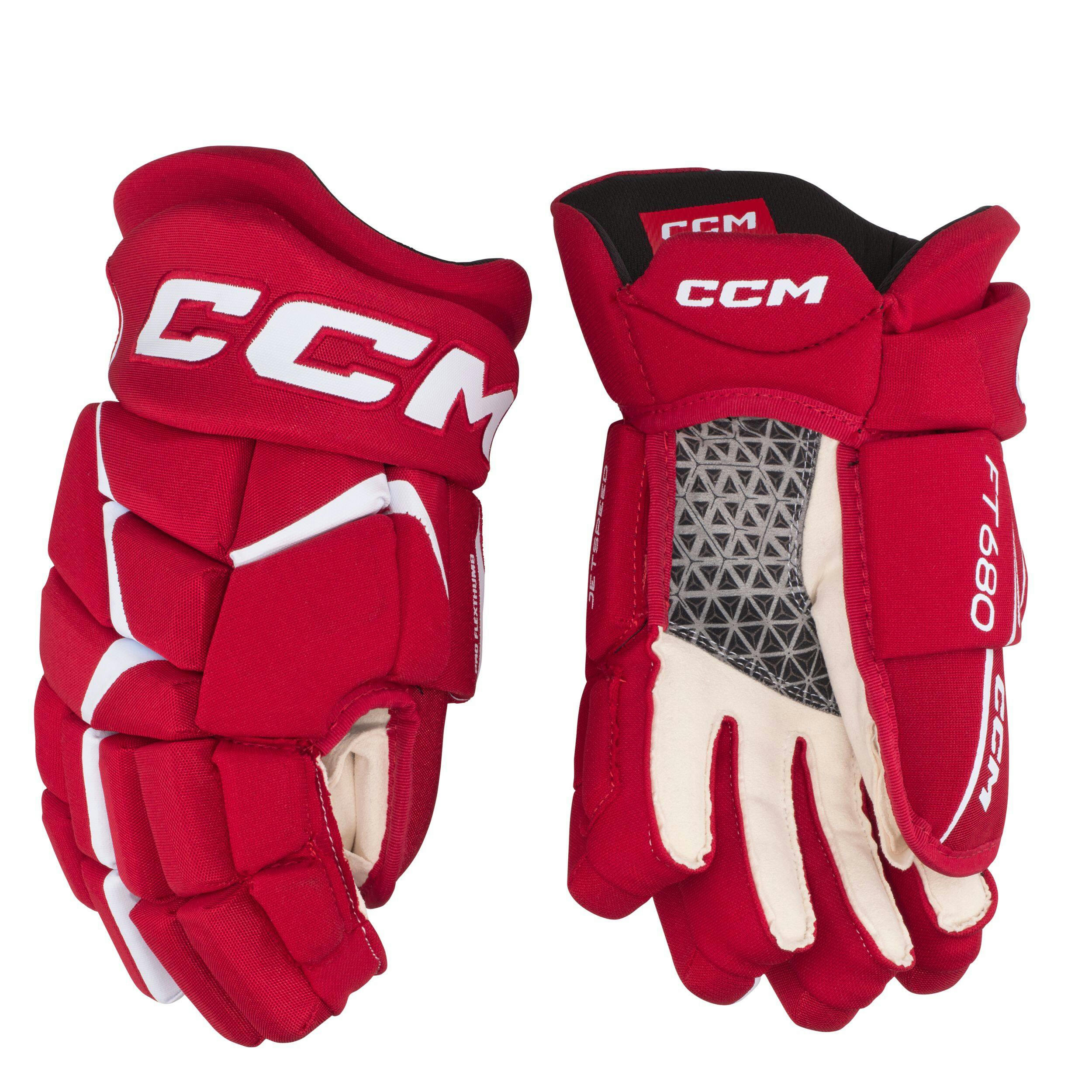 CCM Jetspeed FT680 Hockey Gloves, Junior, Red/White, Assorted Sizes