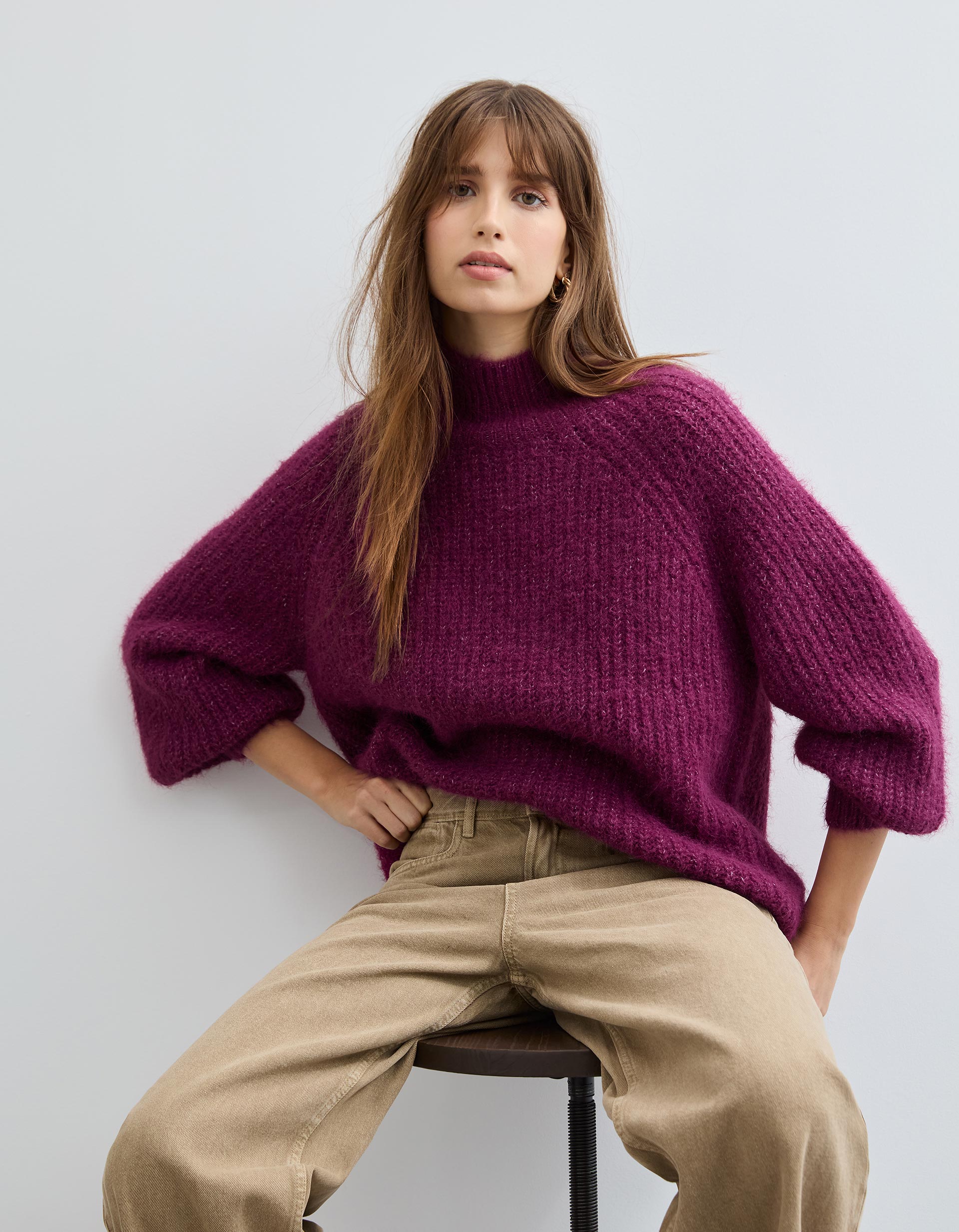 Camisola com Lã, Mulher, Rosa Escuro