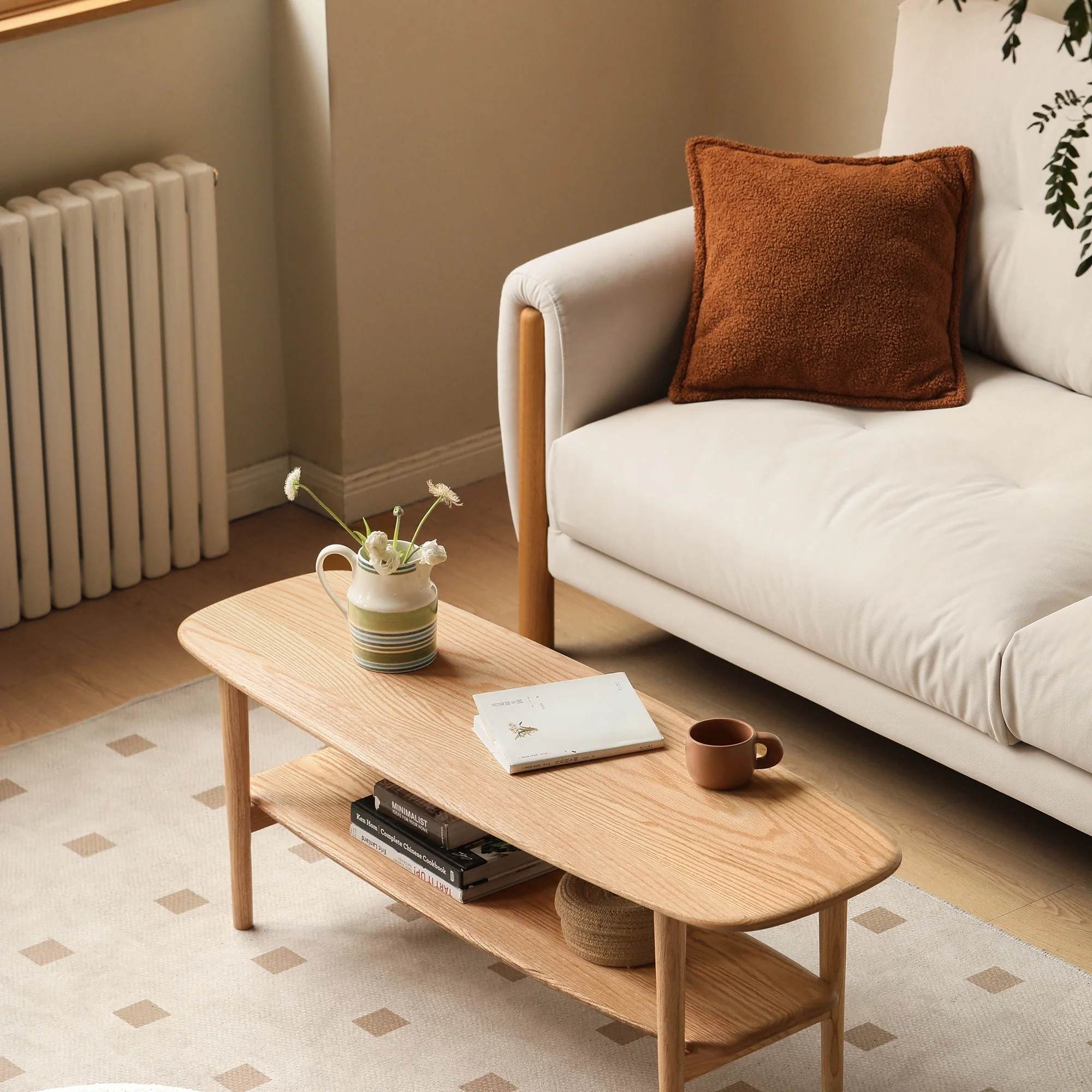 Christopher Knight Home - Hudson Solid Oak Coffee Table with Storage Shelf for Living Room & Home Office