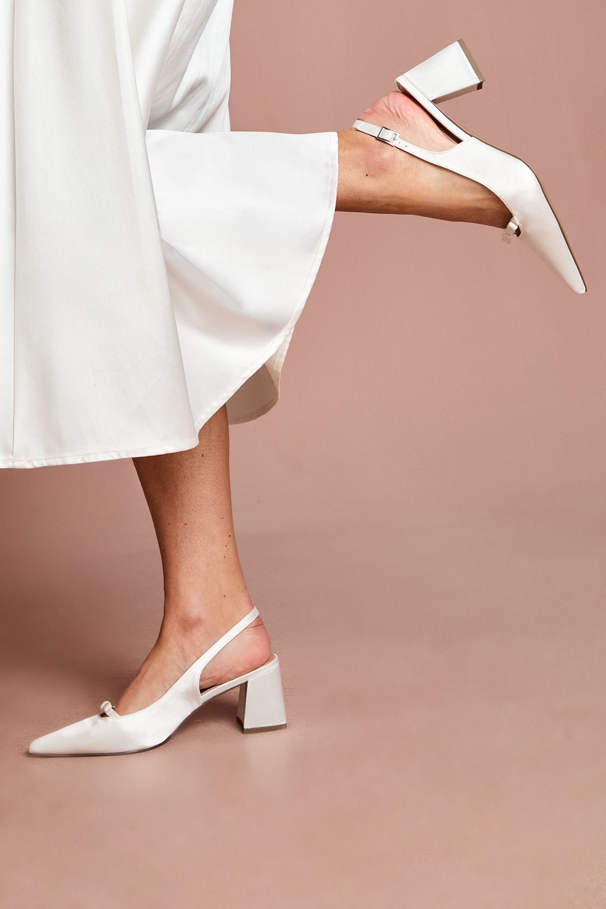 Coast Riley Satin Bow Detail Slingback Medium Block Heel Court Shoes