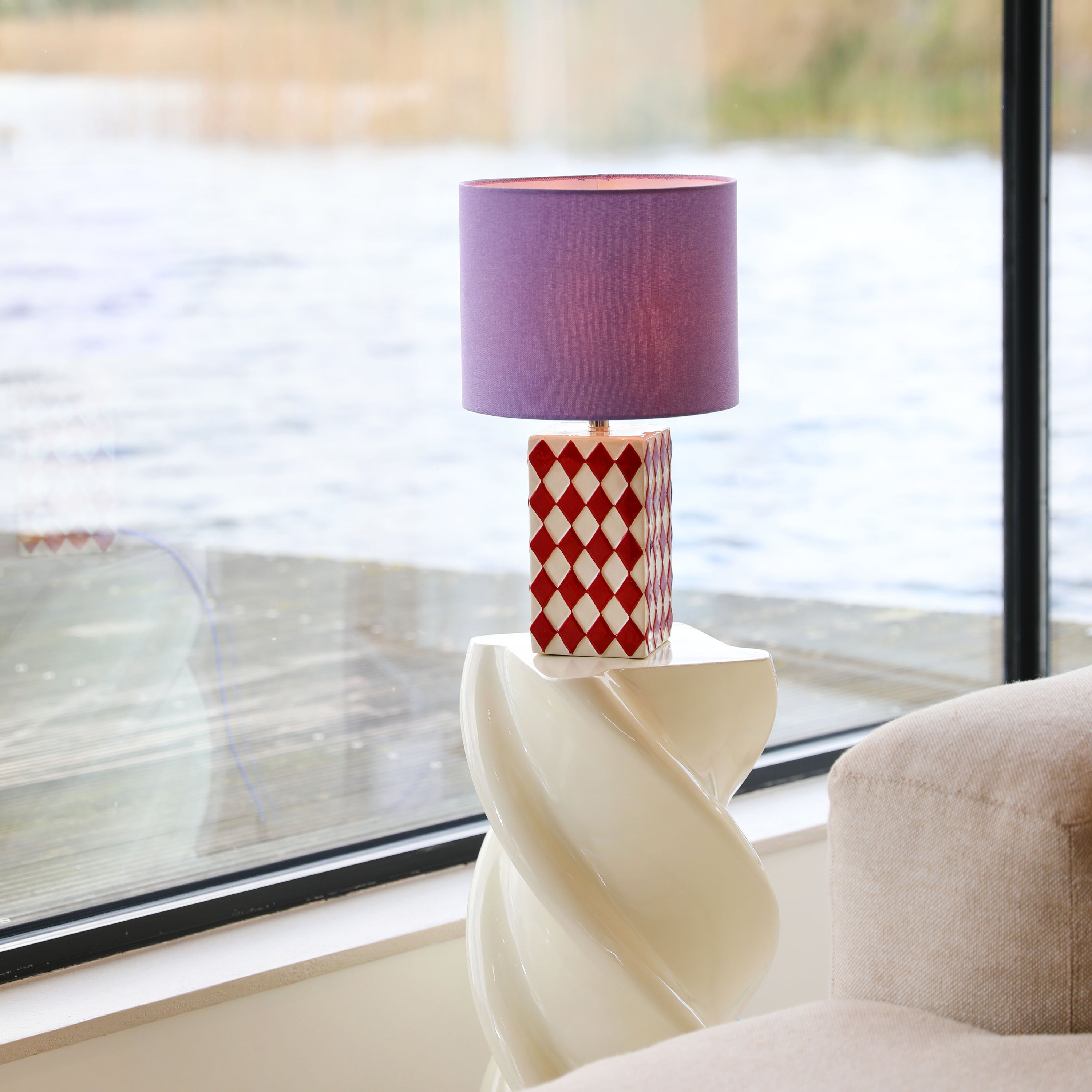 &k amsterdam Grid Tafellamp Ø 24 cm - Rood/Paars