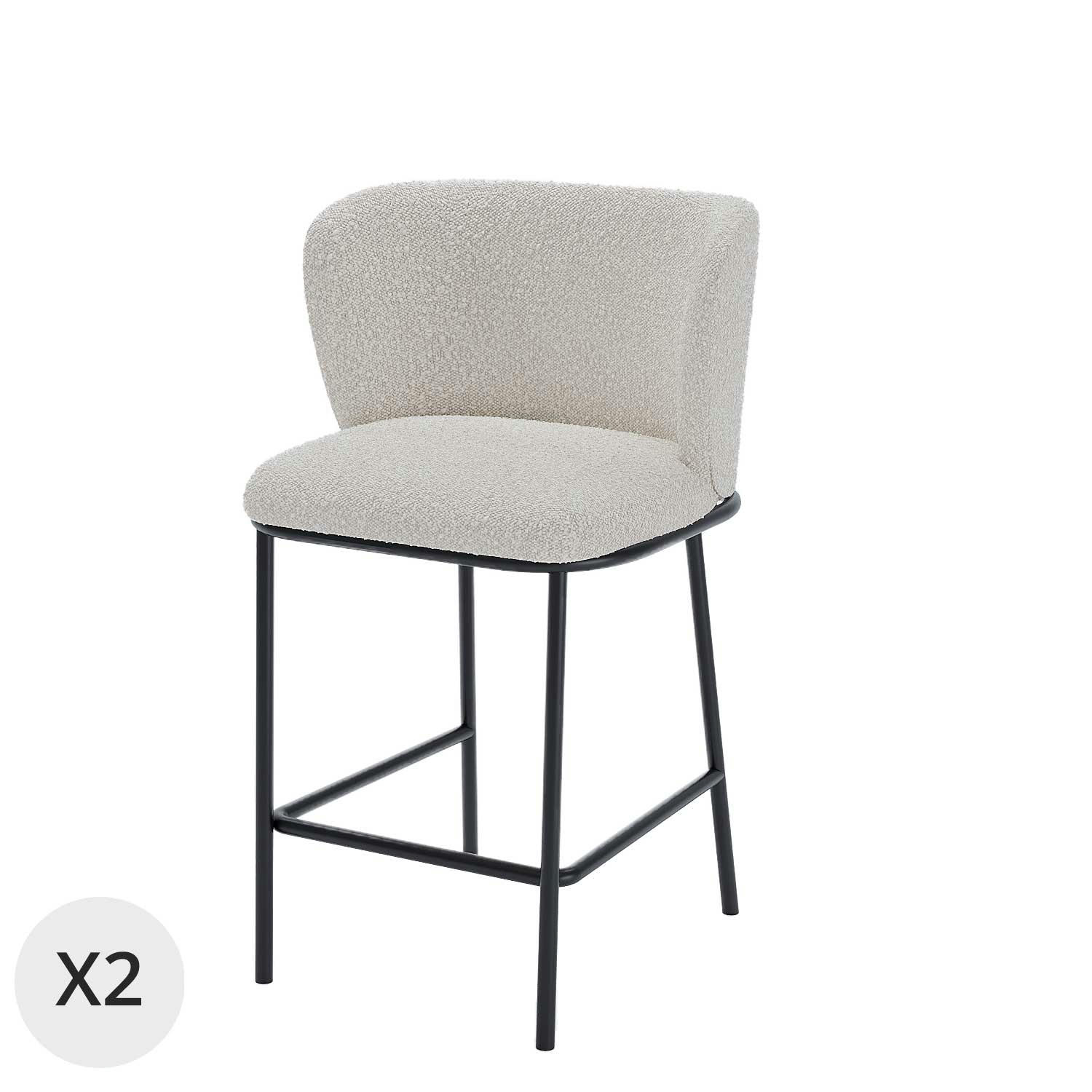 CÉSAR - Lot de 2 tabourets de bar tissu bouclé blanc