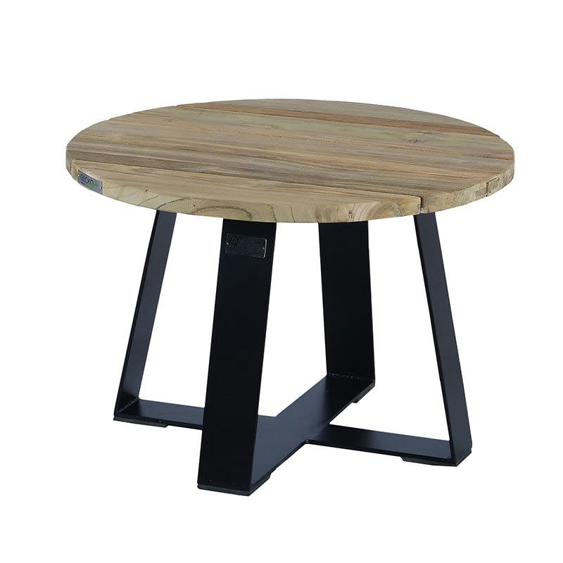 ORSAY - Table basse en métal anthracite et teck recyclé D 60 cm