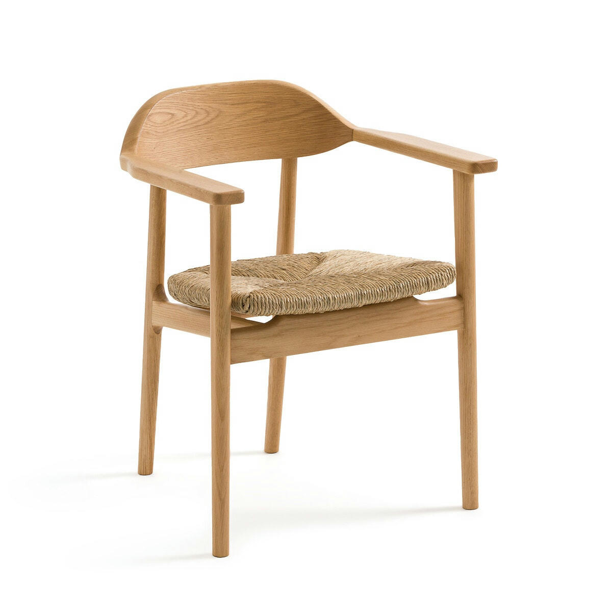 Fauteuil de table en chêne massif et paille, Arié