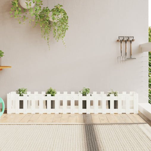 NNEVL Garden Raised Bed with Fence Design White 200x30x30 cm Solid Wood Pine