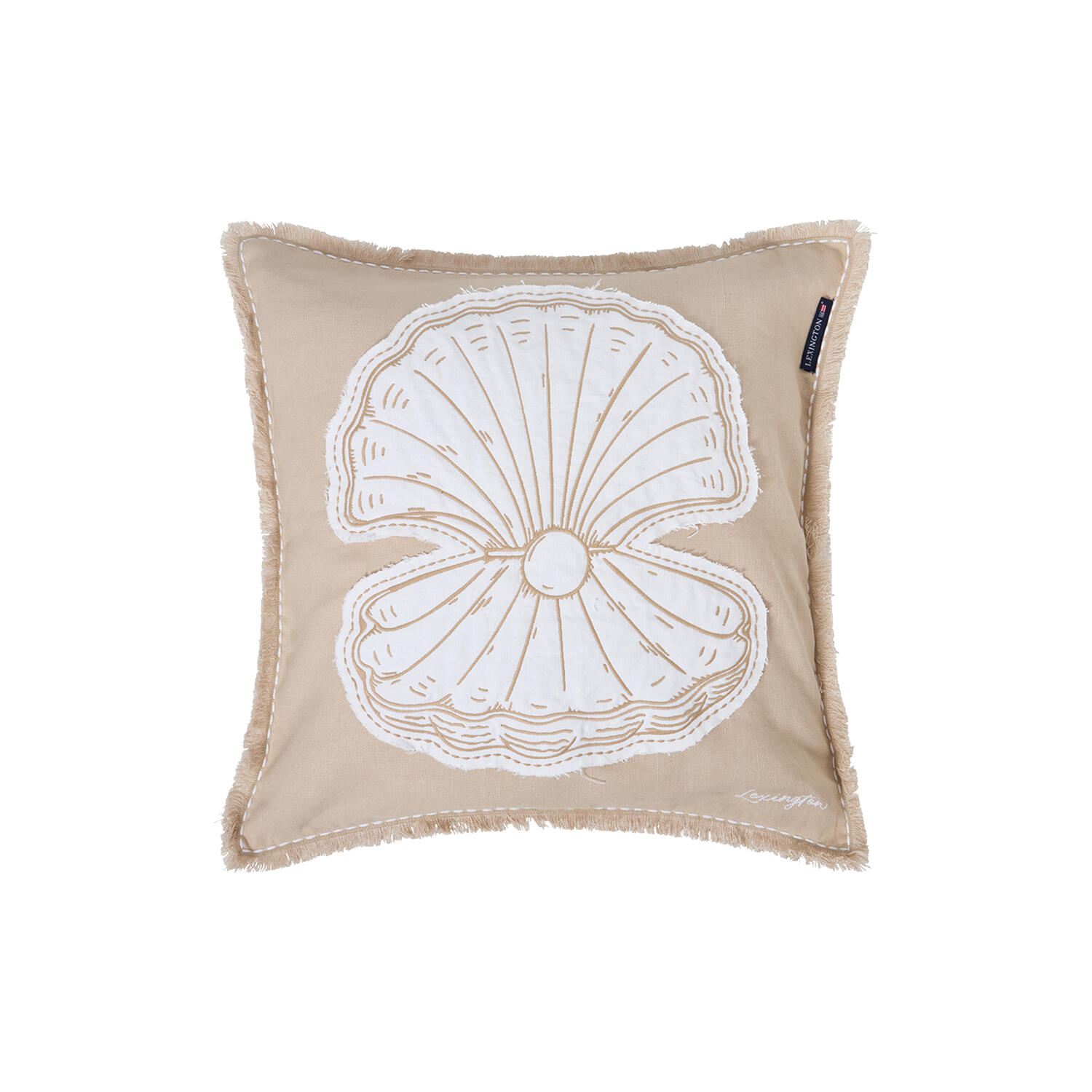 Summer Embroidered Patch Linen/Cotton Pillow Cover, beige/white