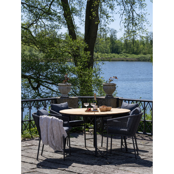 STÓŁ Cleveland 130 cm okrągły DREWNO TEKOWE czarny metal