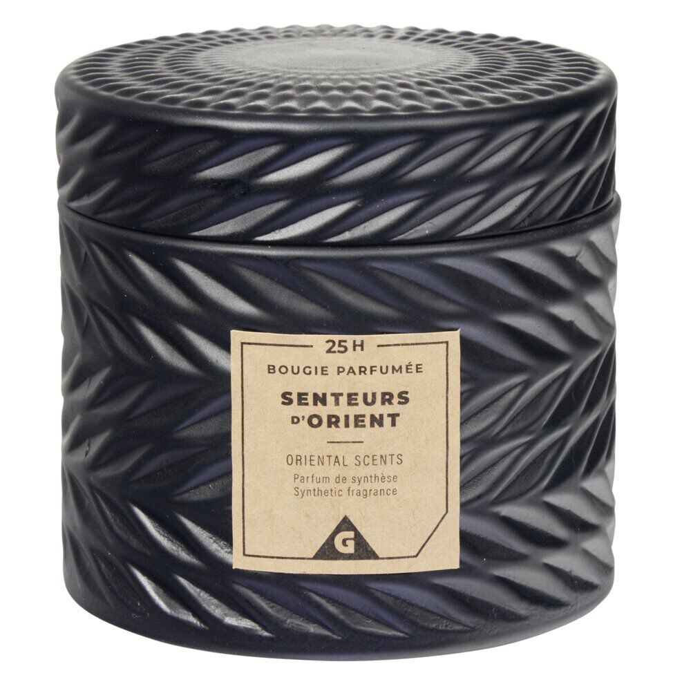 Bougie parfumée noire design relief senteur d'Orient 25H