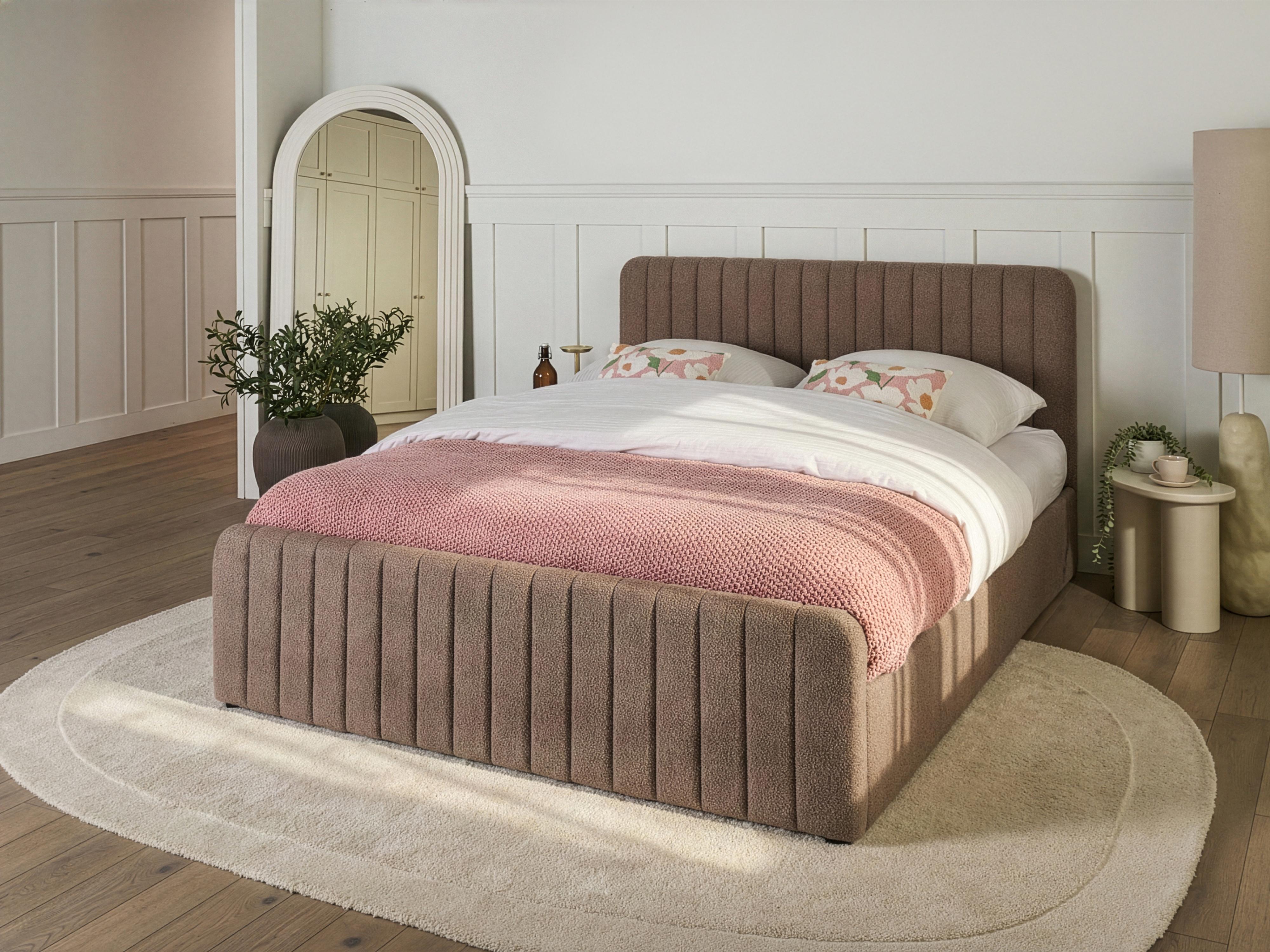 Ottoman Bed Boucle LUNAN 160 x 200 cm (EU King Size) Taupe