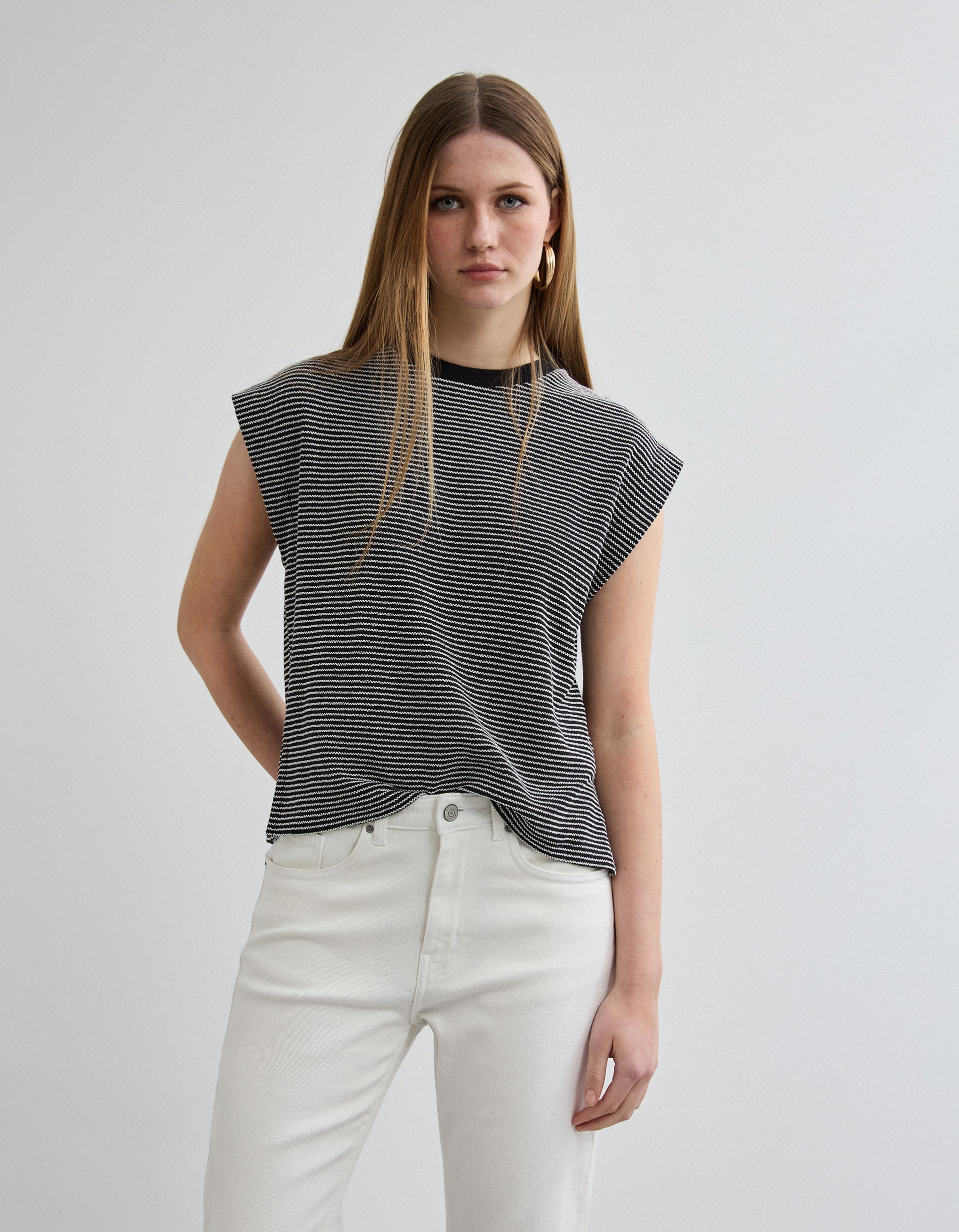 T-shirt Riscas, Mulher, Preto