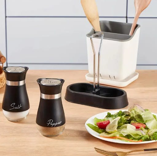 NNETM Salt and Pepper Shaker Set with Stand Stainless Steel