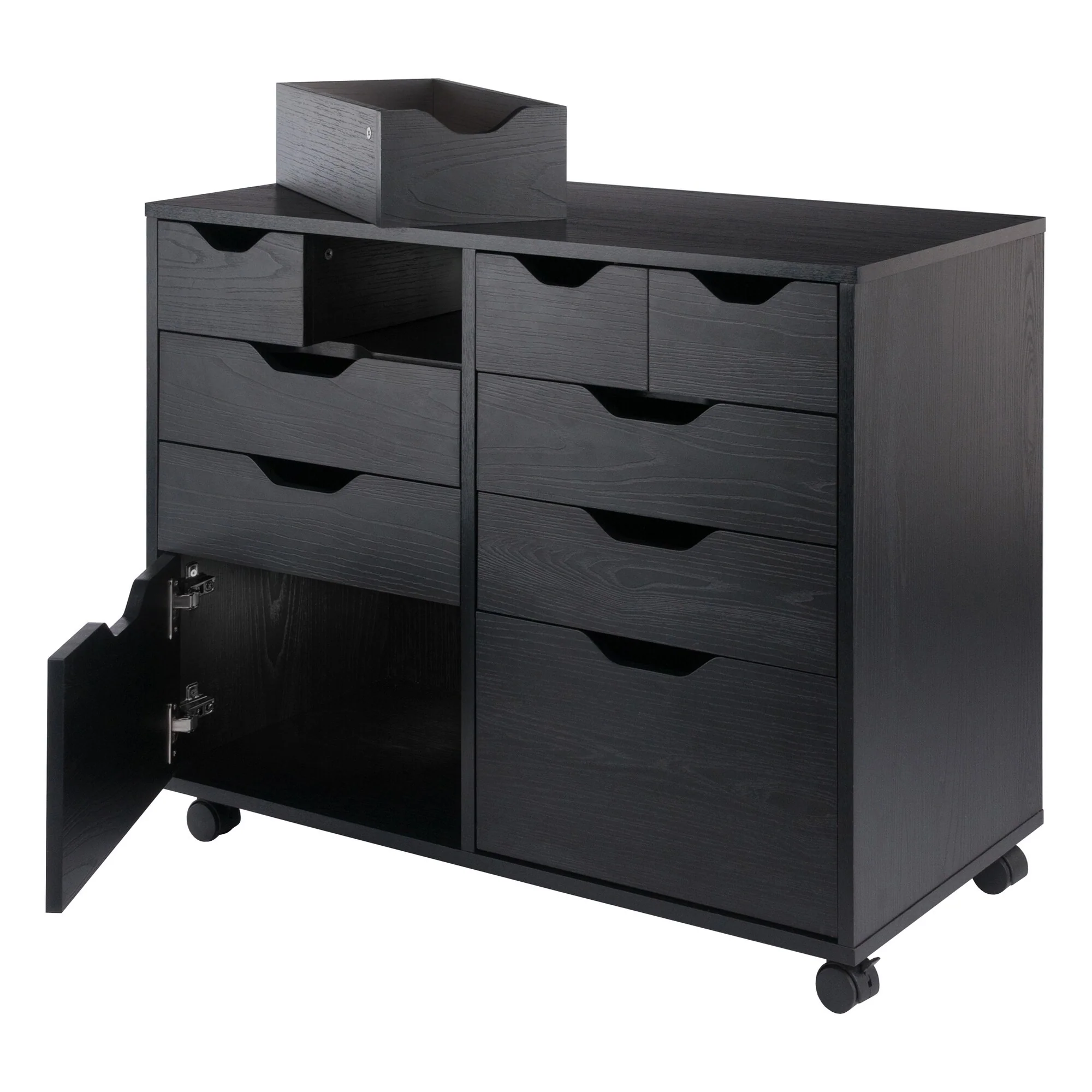 Mobile Storage Cabinet Set with Bins and Drawers - 32 - Black