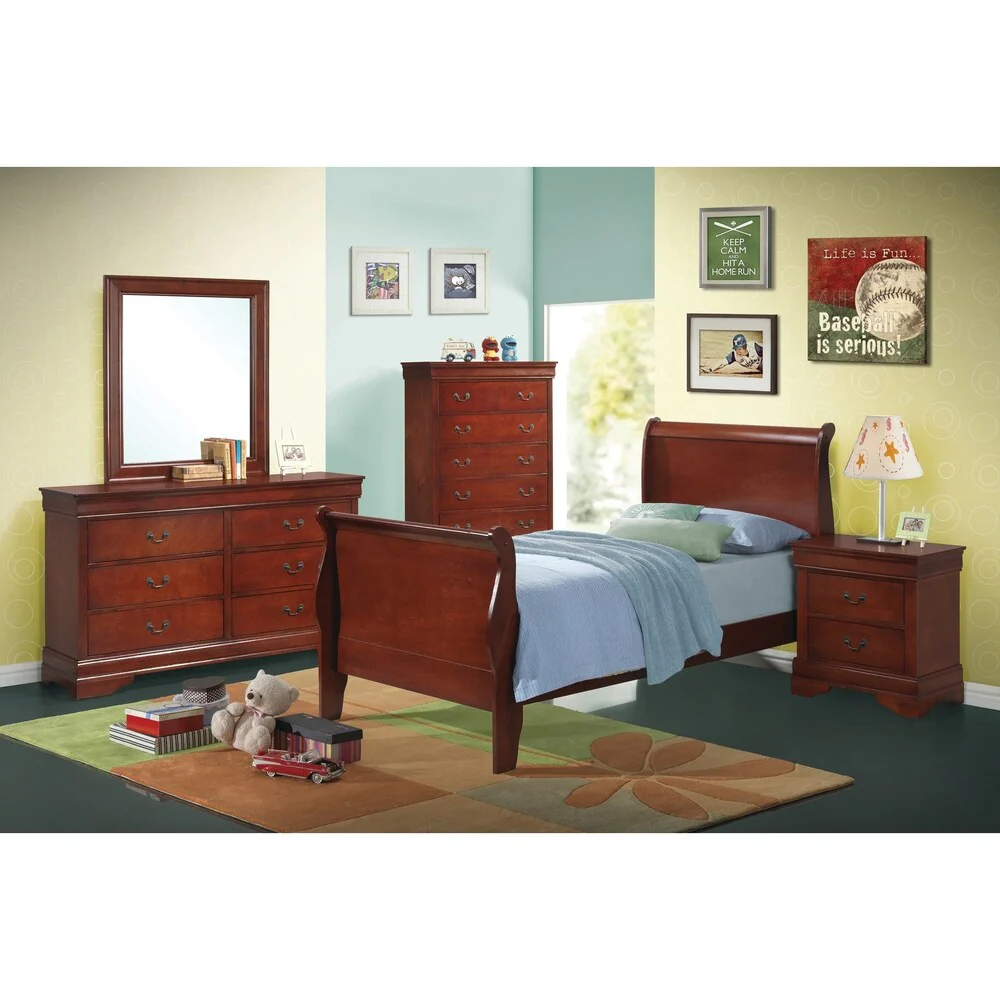 Louis Philippe Red Brown 5-piece Bedroom Set