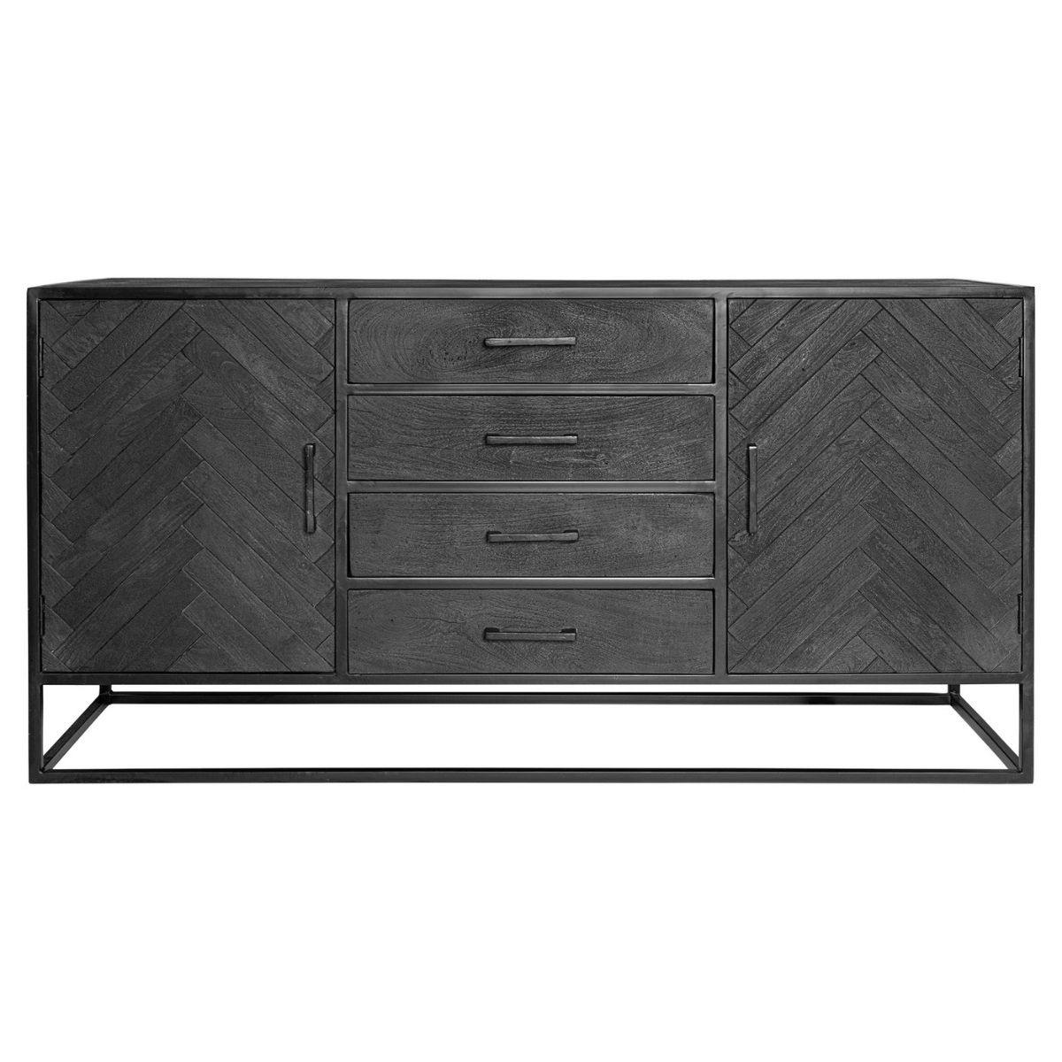 Buffet noir en bois 2 portes motif chevron 165 cm ALVERA