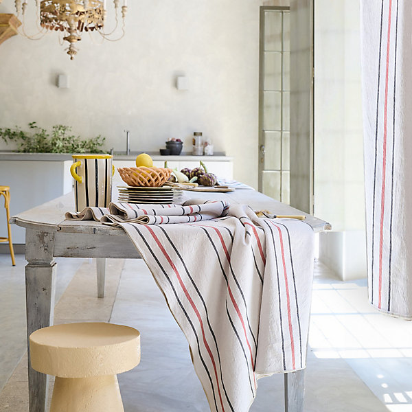 Nappe rectangle 160x250 cm HOSHI en coton fil teint à rayures rose Pêche