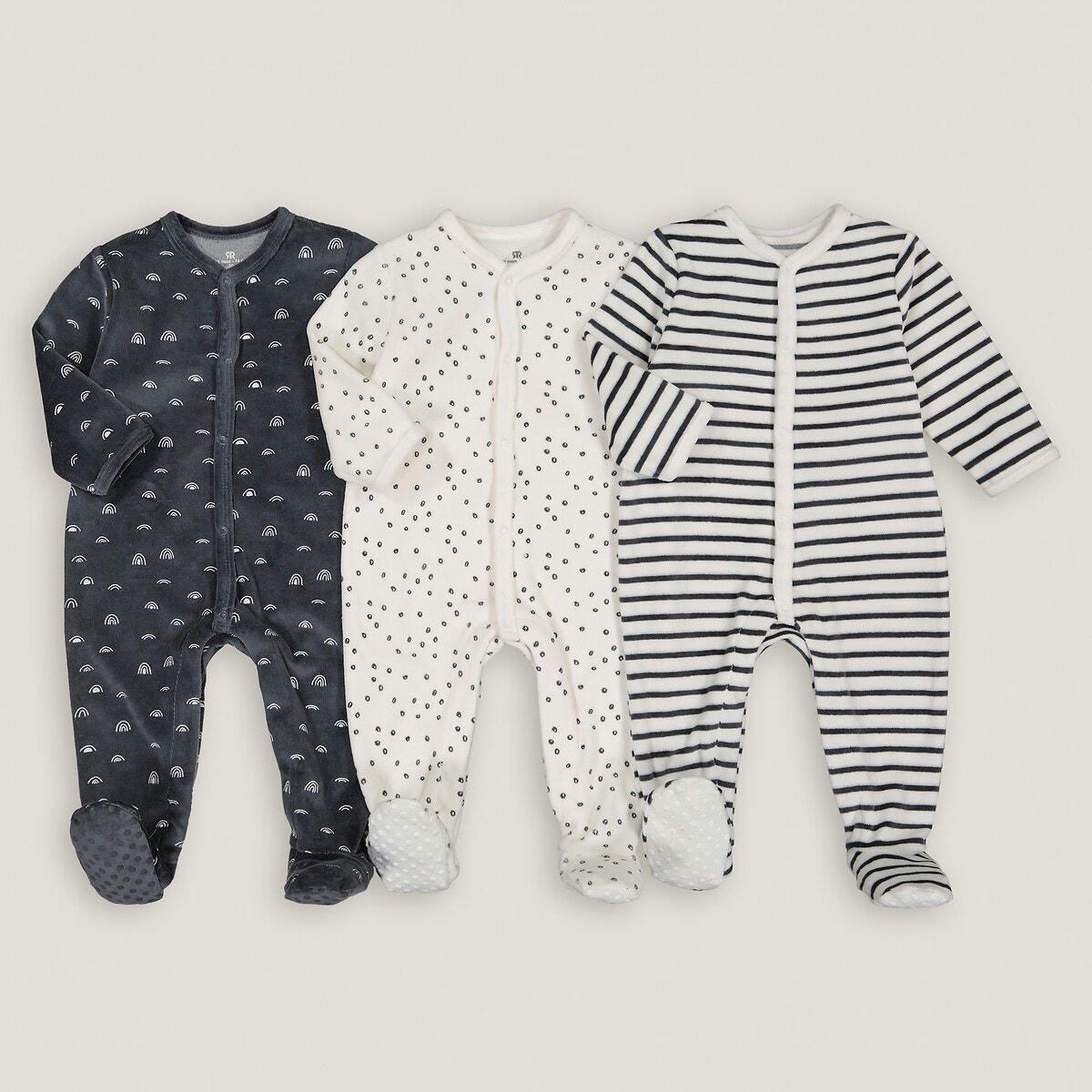 Lot de 3 pyjamas 1 pièce en velours