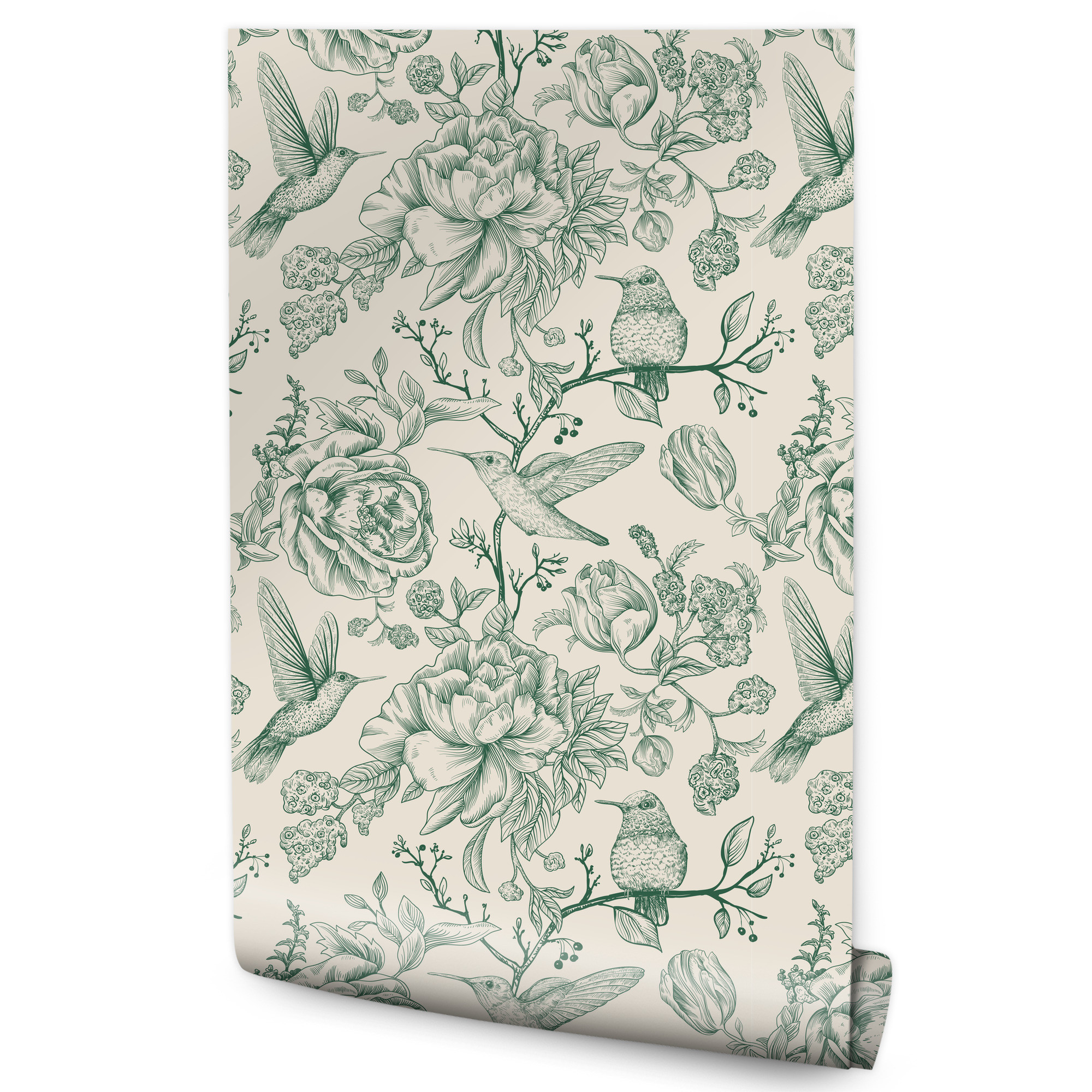 Tapeta Kolibry Pośród Piwonii W Stylu Retro