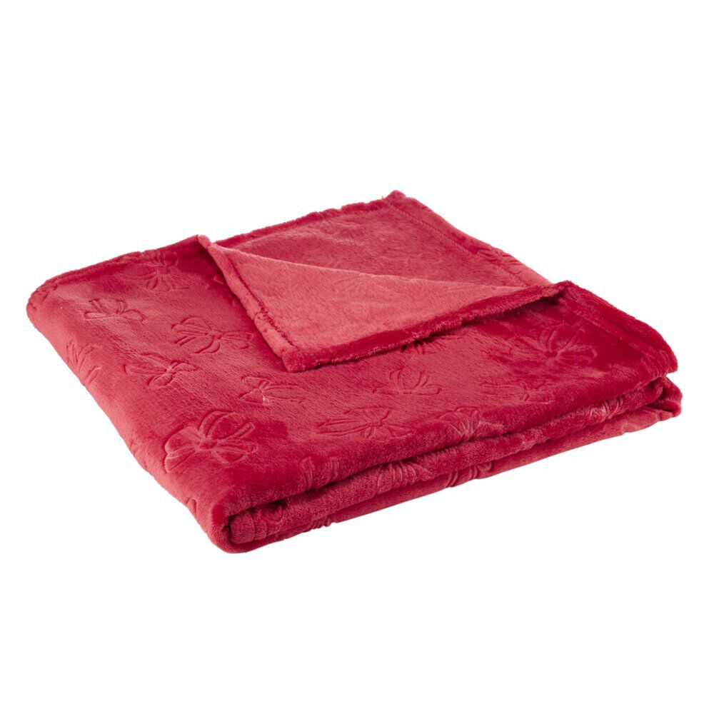 Plaid de No&euml;l imprimé relief polyester L160X130 cm (2 modèles rouge ou vert)