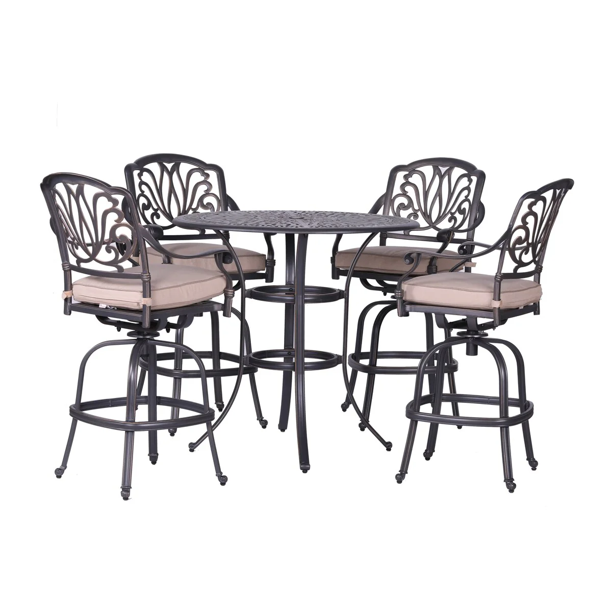 Saratoga 5 Piece Alumium Bar Set with Cushions, 42 Round Bar Table