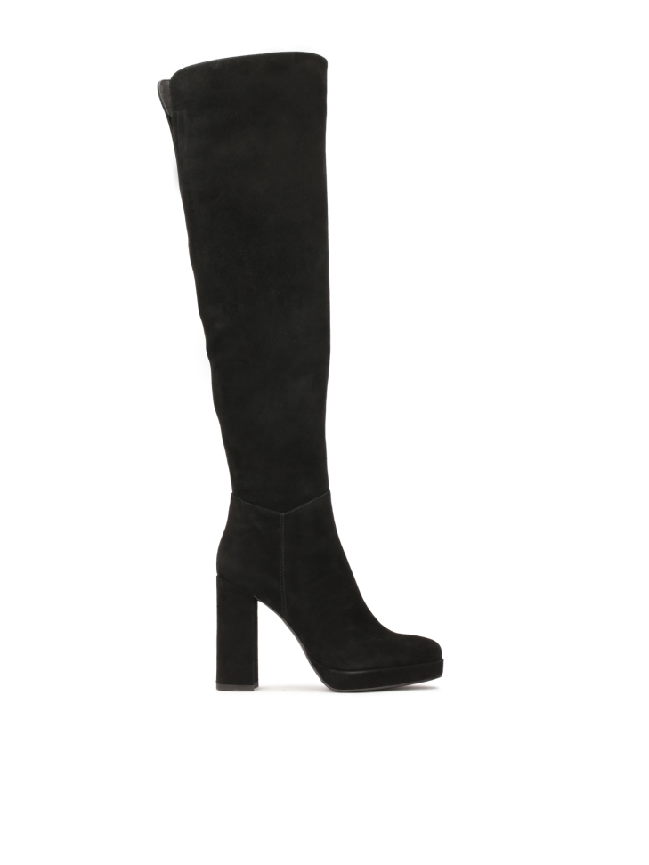 Suede musketeers with high heel and platform