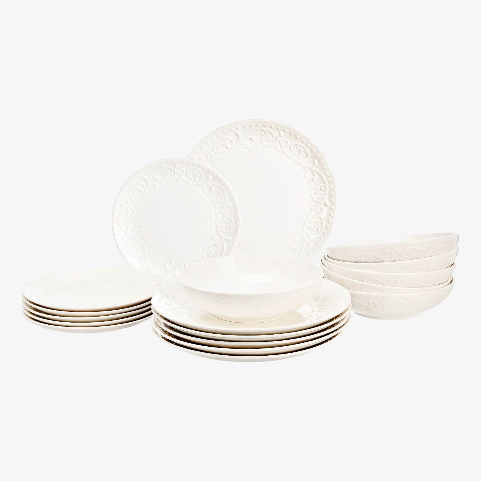 Geschirr-Set Relief Floral für 6 Personen Creme, 18 -tlg.