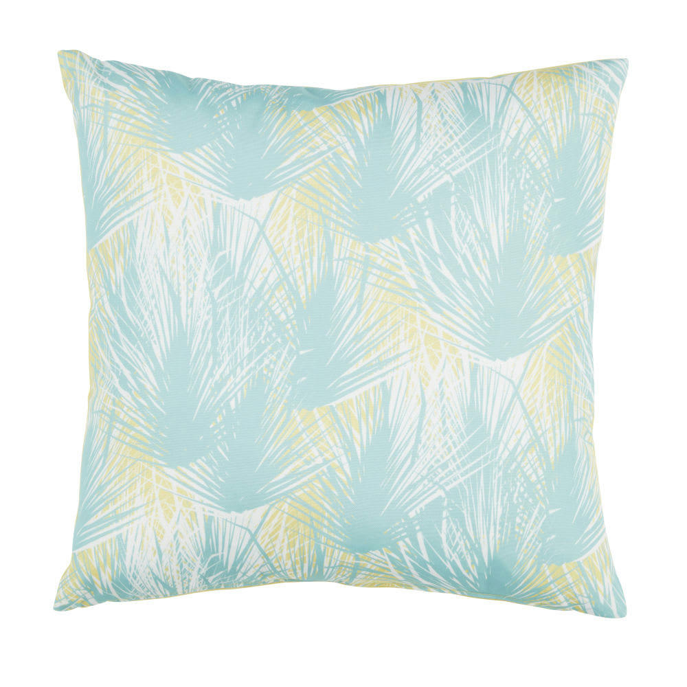 SEMINOLEC - Coussin imprimé palmier bleu vert, écru et jaune 45x45