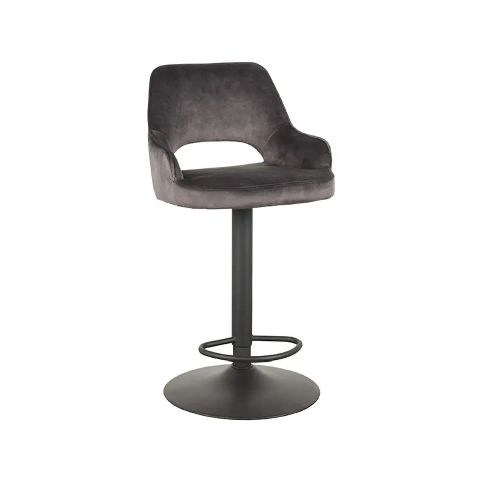 LABEL51 Barkruk Fer - Antraciet - Velours - 47 x 45cm - set van 2