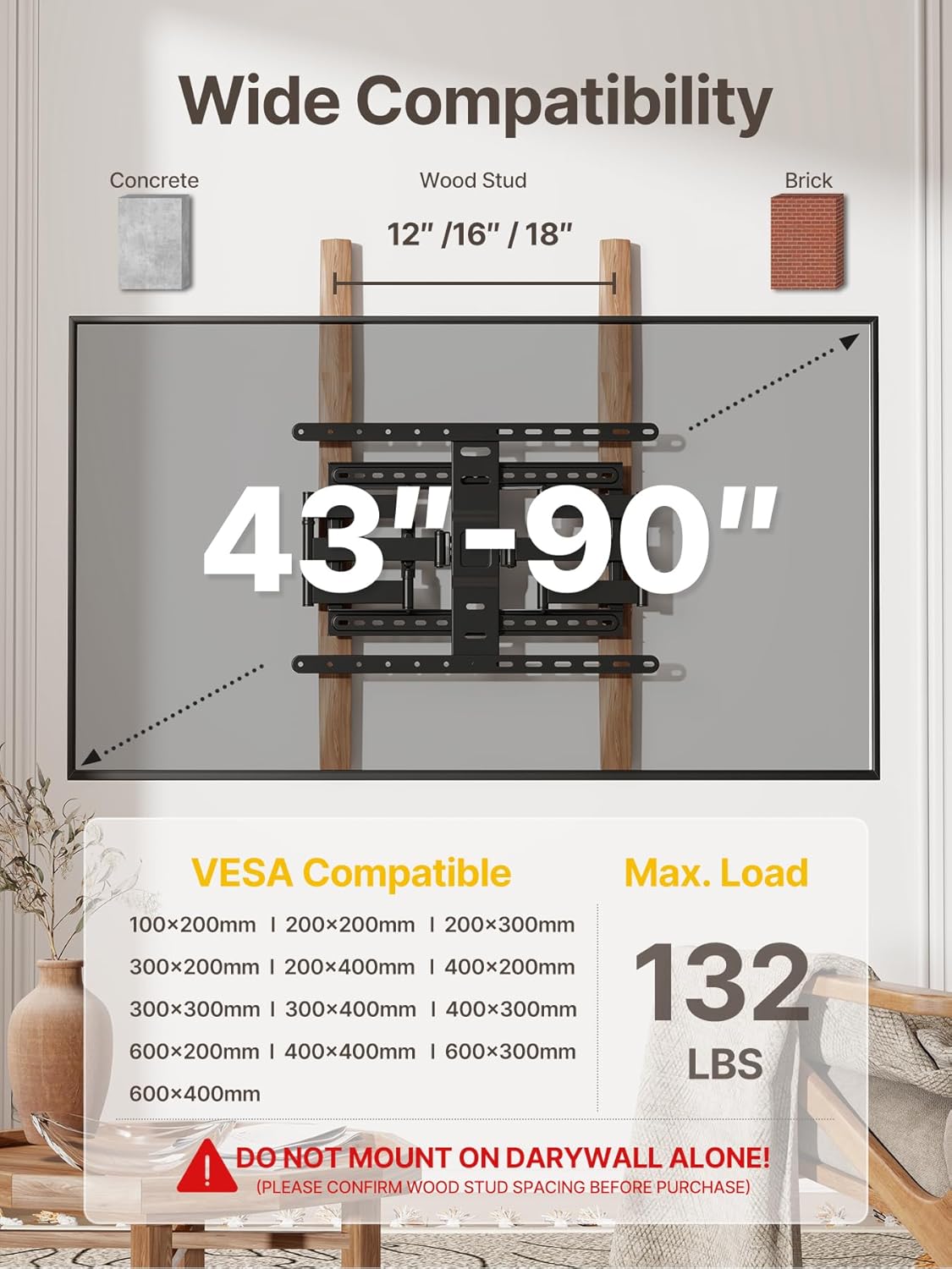 monTEK Ultra Slim TV Wall Mount for 43-90 Inch TVs | 1.1 Thin Low Profile Full Motion Bracket | Dual Swivel Articulating Arms with Tilt | Max VESA 600x400mm | Holds 132lbs | Fits 16/18 Studs