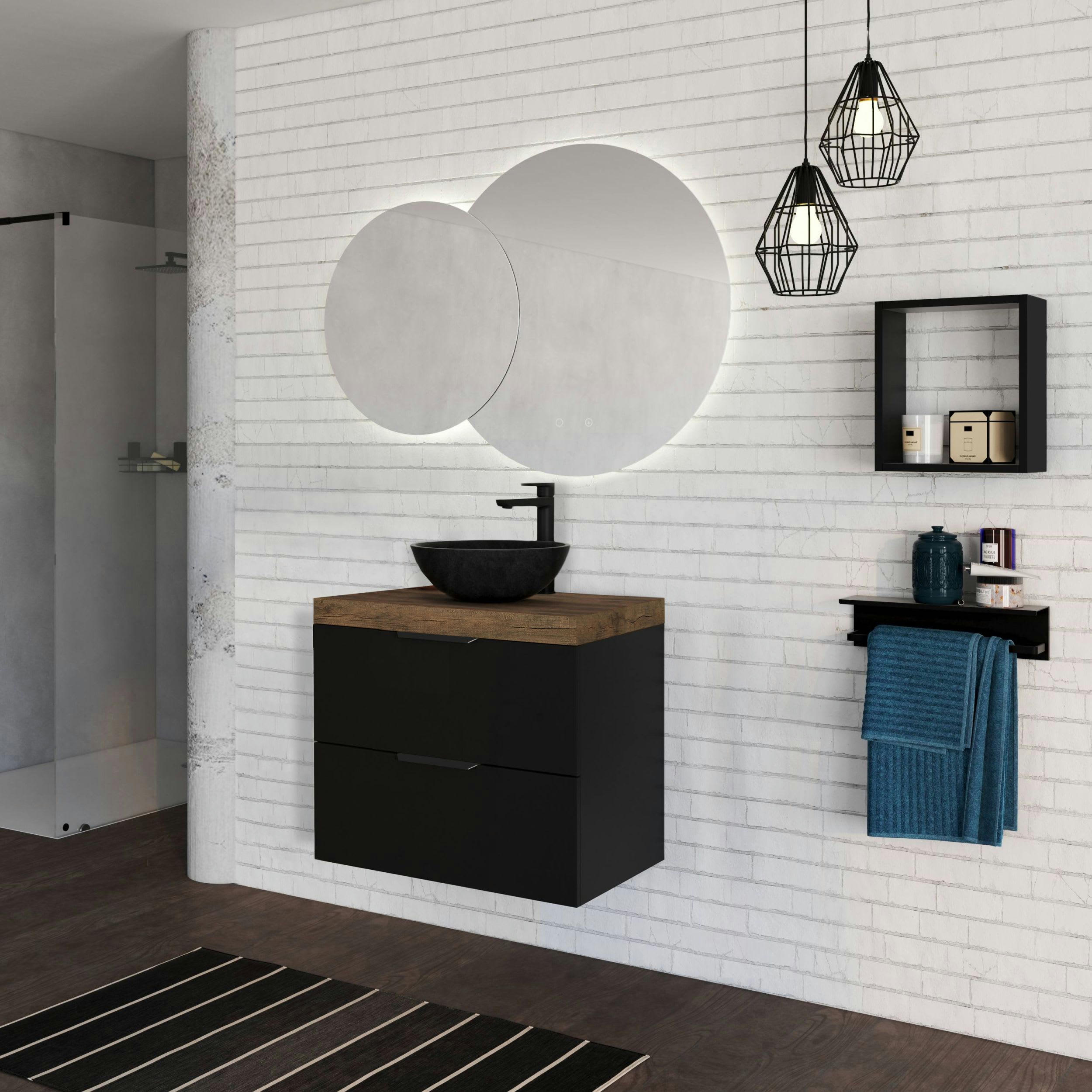 PLAY - Meuble de salle de bain 80cm Noir PPSM E8 MSV 802T NoiMa+Plan80 CheFo
