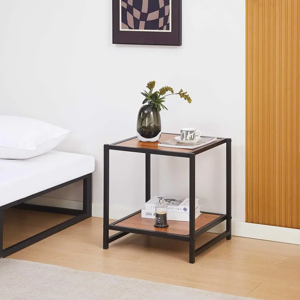 Bijzettafeltje Marek - 48x44x50cm - zwart metaal/walnoot