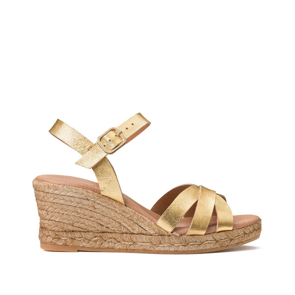 Sandales cuir, talon compensé