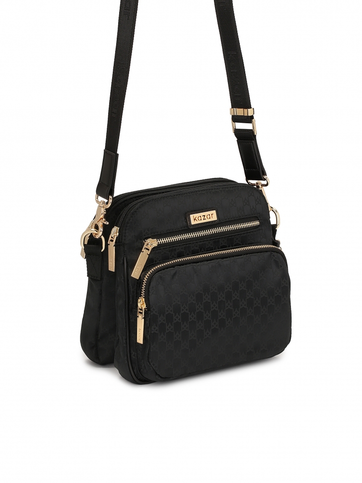 Ladies versatile black fabric messenger bag