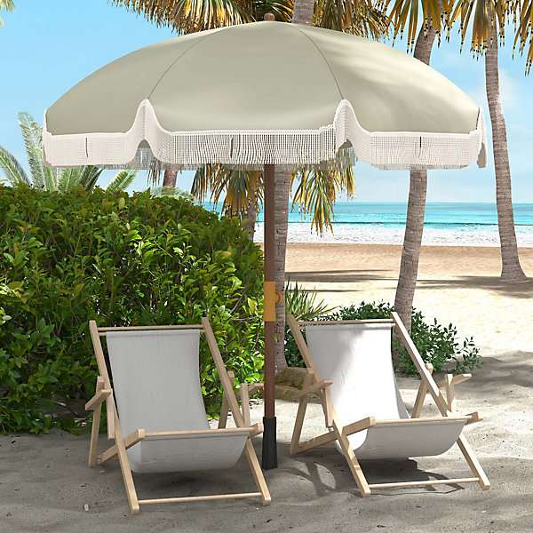Parasol droit de plage jardin style bohème à franges UV40  vert