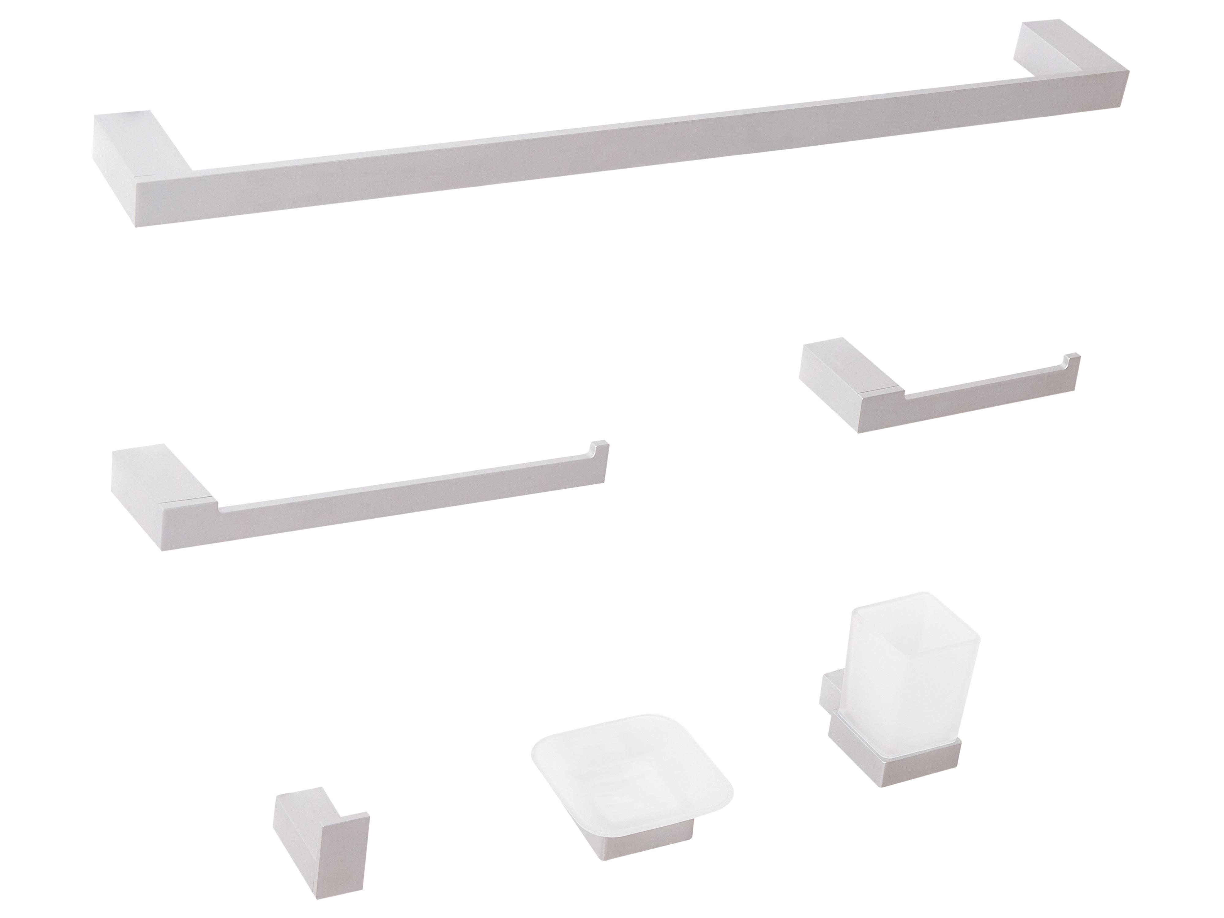 6-Piece Bathroom Hardware Set TUMACO with Towel Bars and Hooks Silver