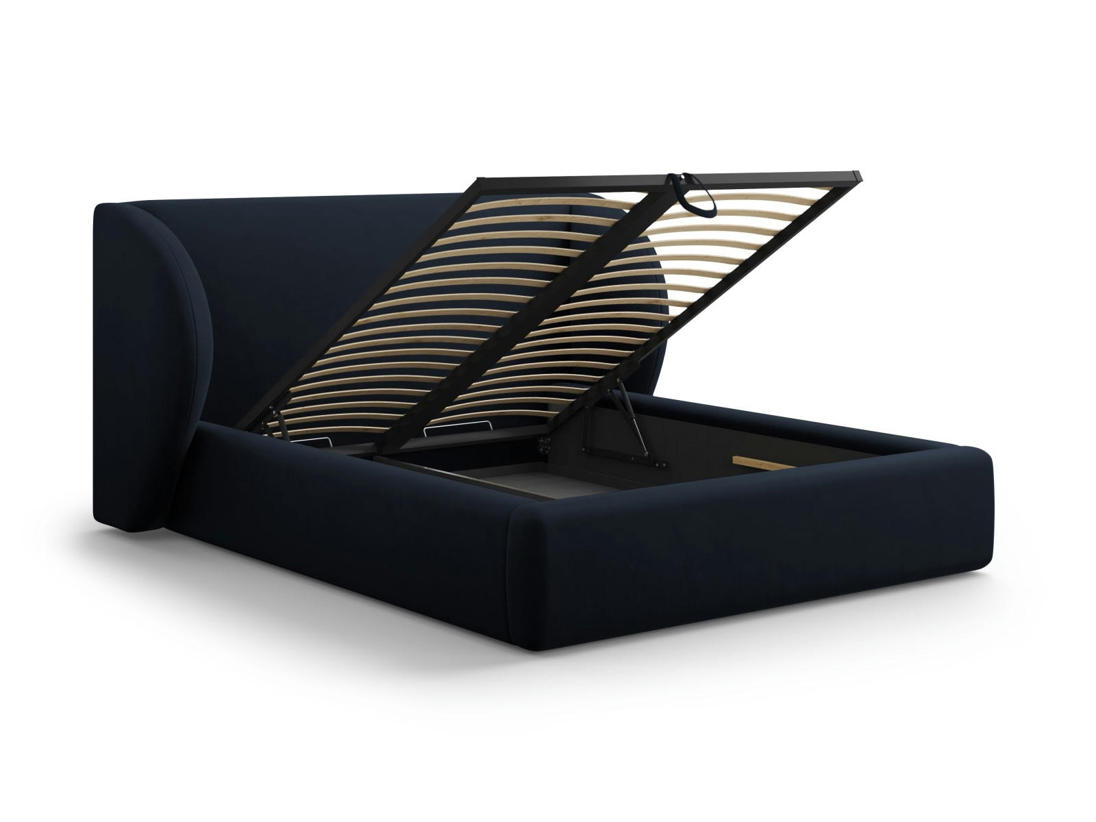 MILEY - Lit coffre avec tête de lit 160x200cm en tissu velours bleu foncé