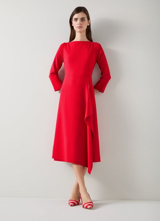 Lena Red Crepe Fit and Flare Dress