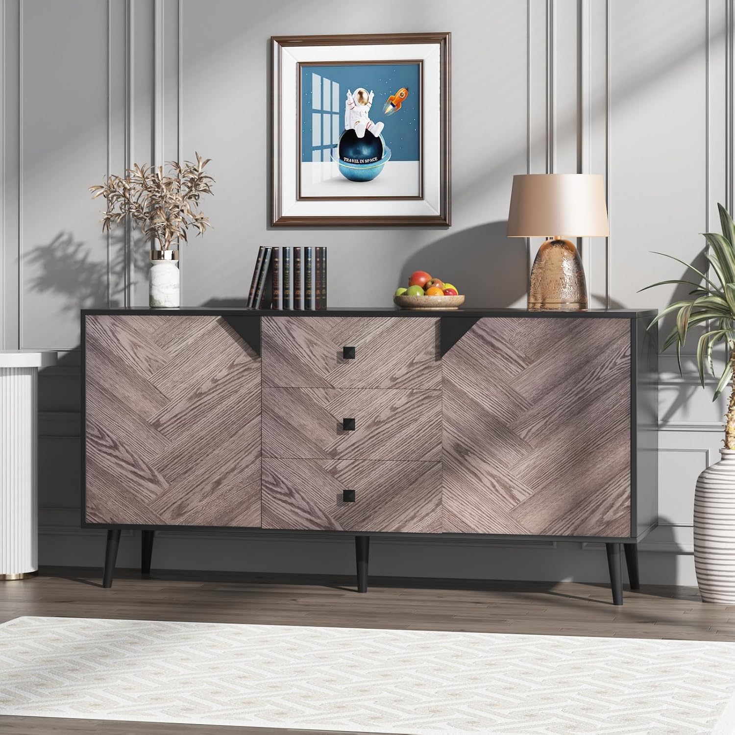 GAOMON Large Storage Cabinet with Shelves & Doors, Sideboard Buffet Cabinet with Drawer, Entryway Cabinets, Accent Cabinets for Living Room, Dining Room, Entryway