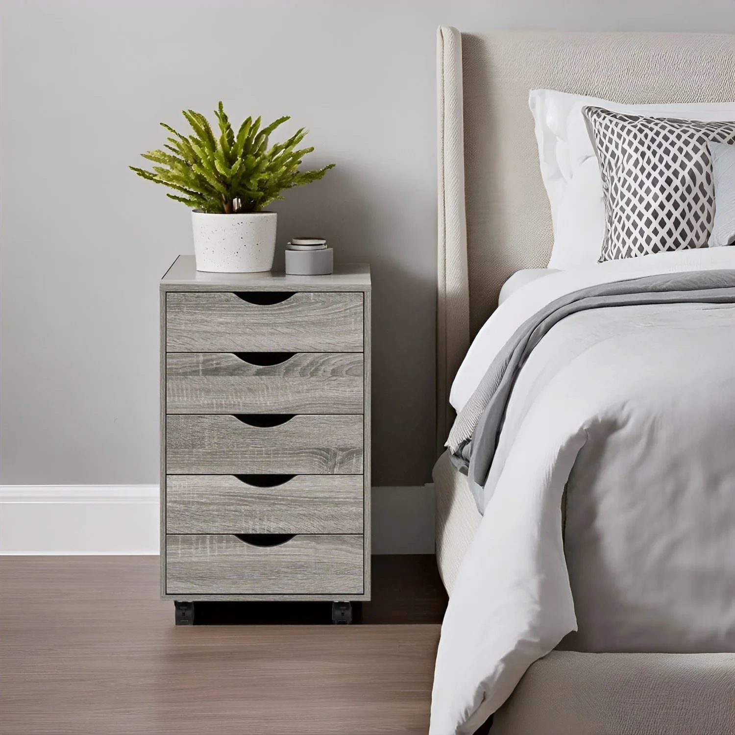 Portable 5-Drawer Wooden Cabinet with 360° Wheels, Smooth Pullout & Extra Top Storage