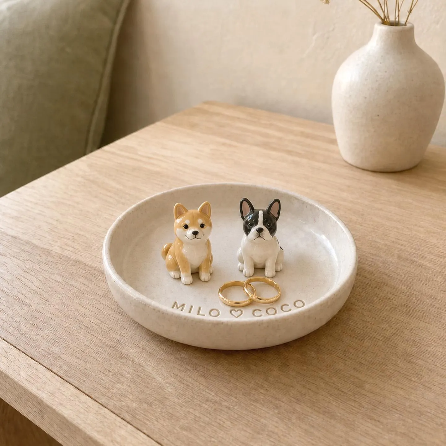 Personalized Ceramic Pet Ring Dish, Hand-Carved Dog Jewelry Tray, Pet Memorial Gift
