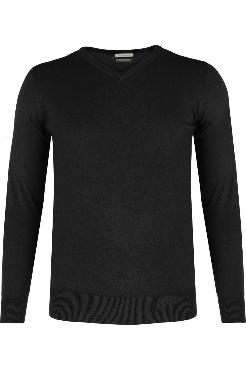 ETERNA Regular Fit Pullover V-Ausschnitt schwarz, Einfarbig