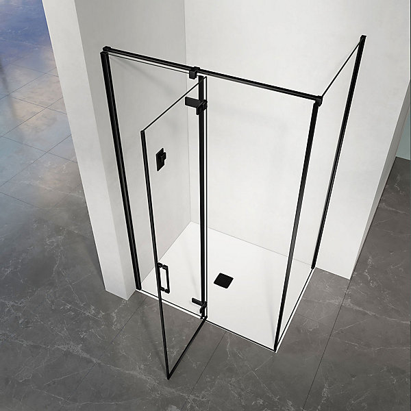 GRAND VERRE Cabine de douche 120x90 avec porte à charnières en verre 8mm profilés en alu noir mat