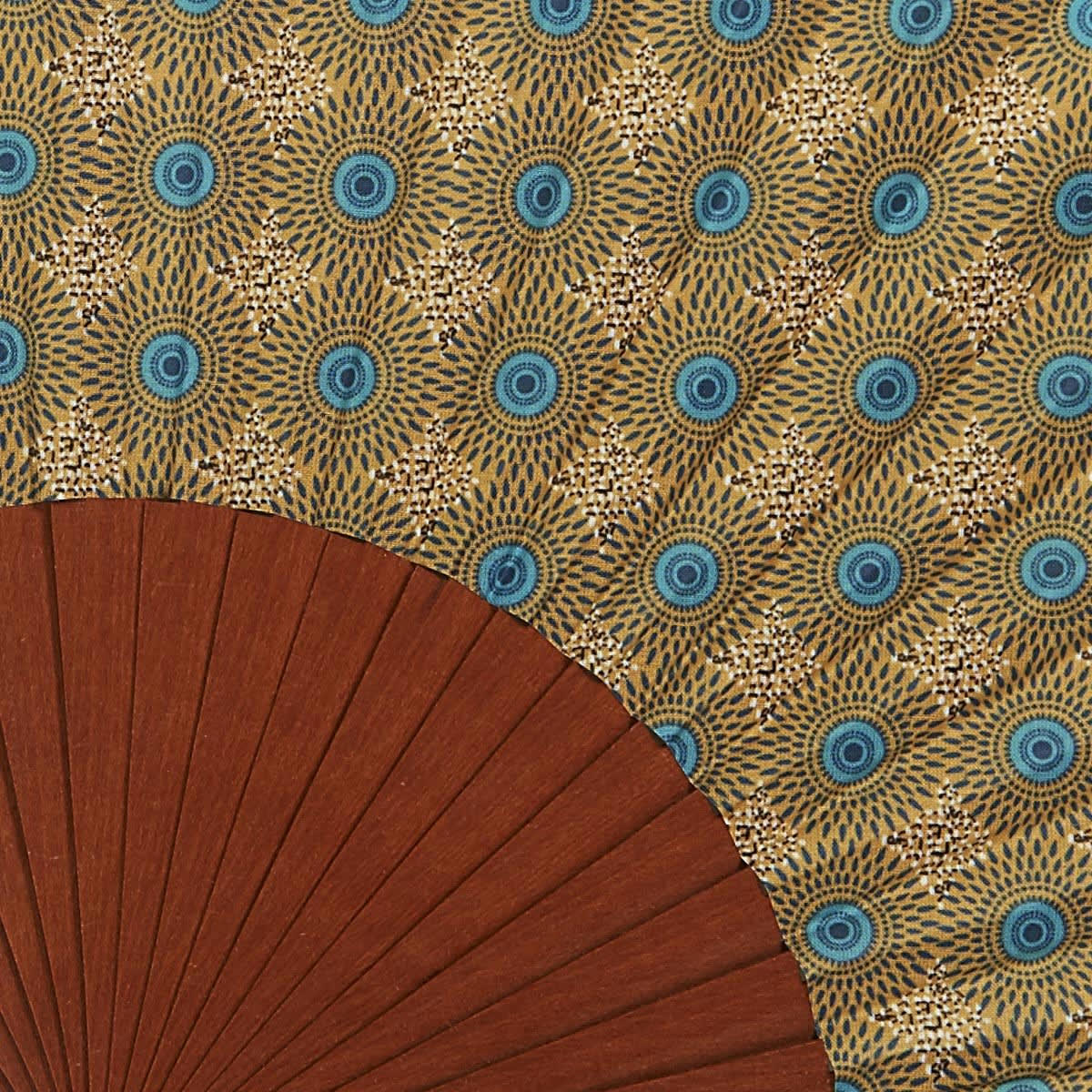 HANOÏ - Éventail en bois de merisier et coton motif graphique jaune