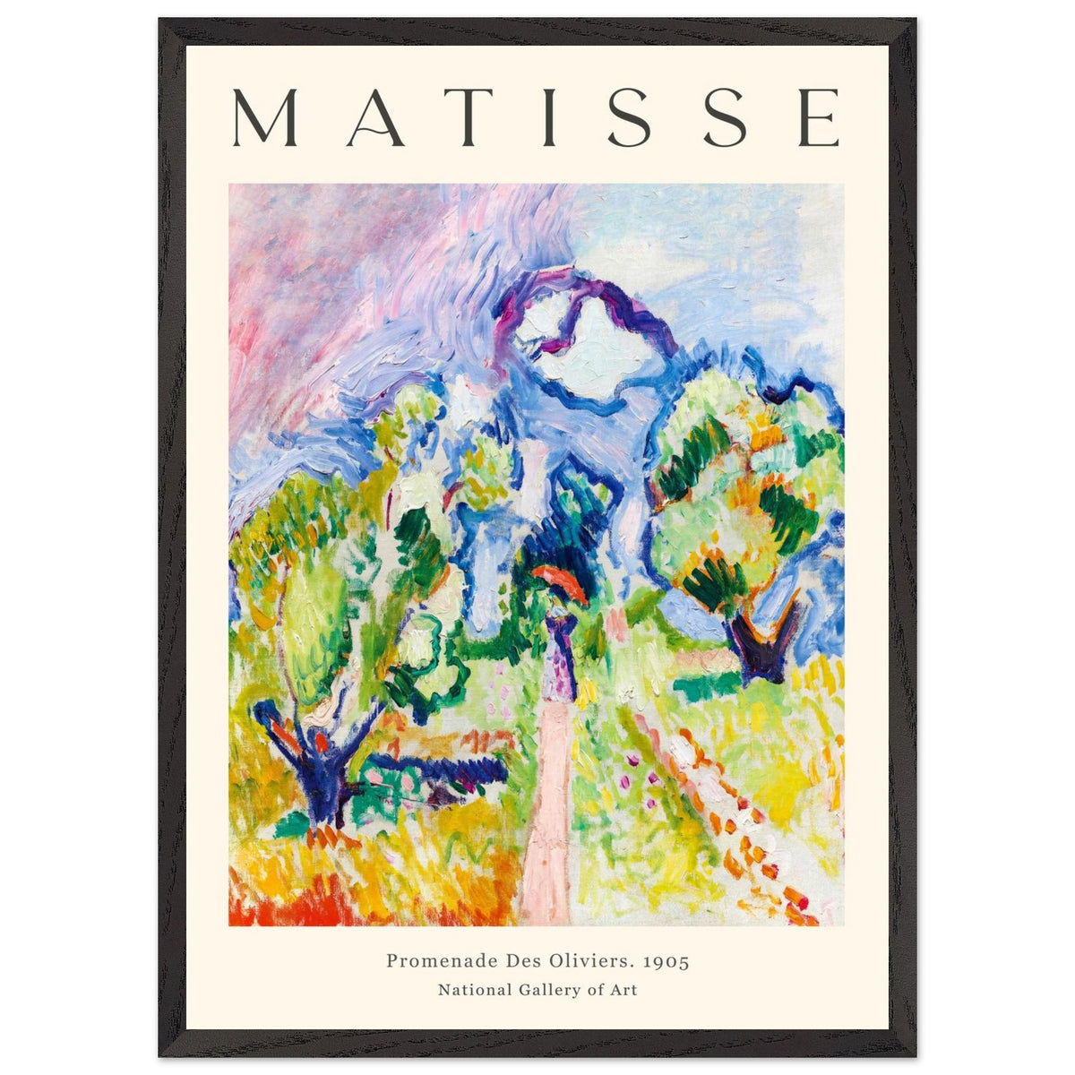 Artfulprints Poster met Lijst Matisse - Promenade des oliviers 1905  - 50x70 cm - Meerkleurig