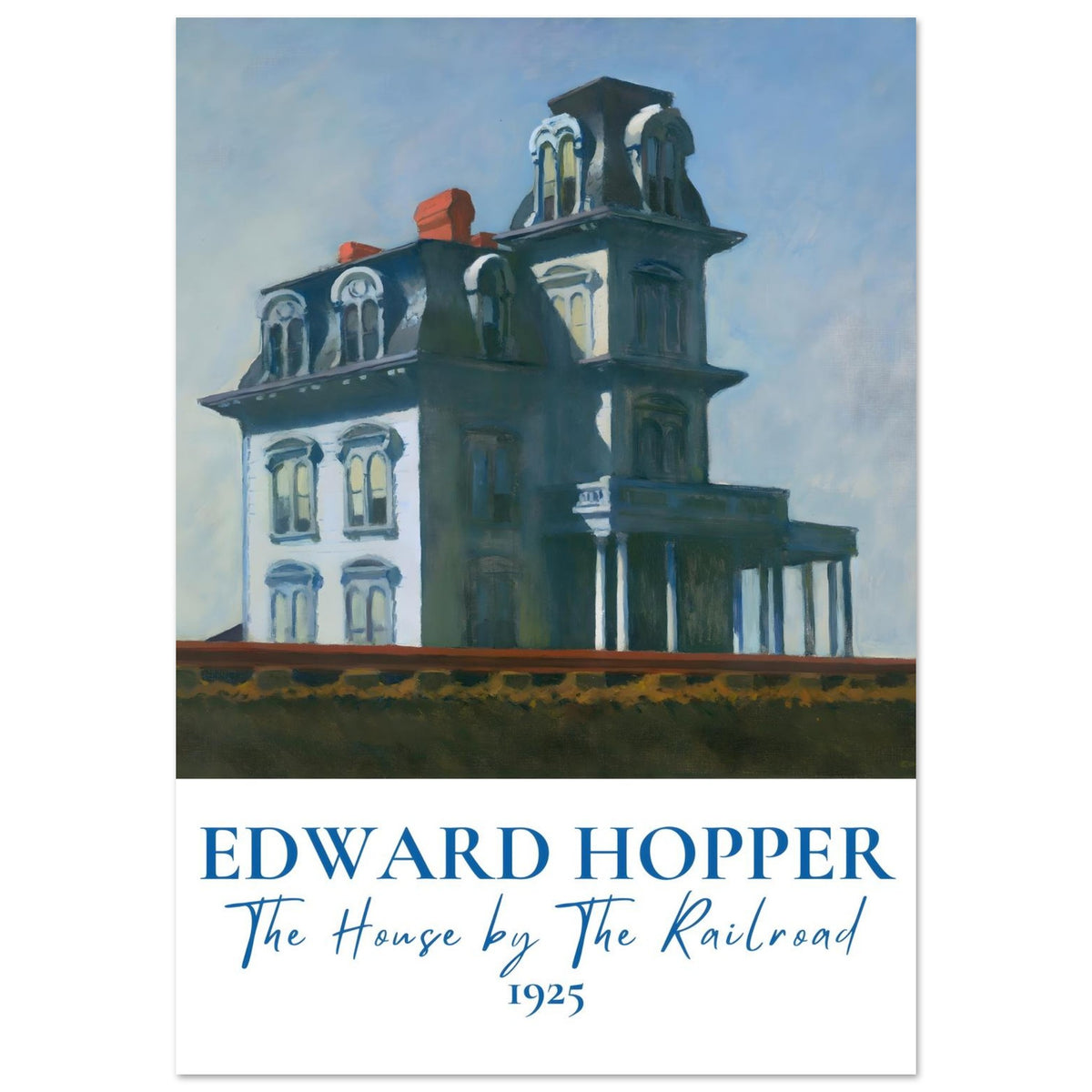 Artfulprints Poster Edward Hopper - The house by the railroad  - 70x100 cm - Blauw
