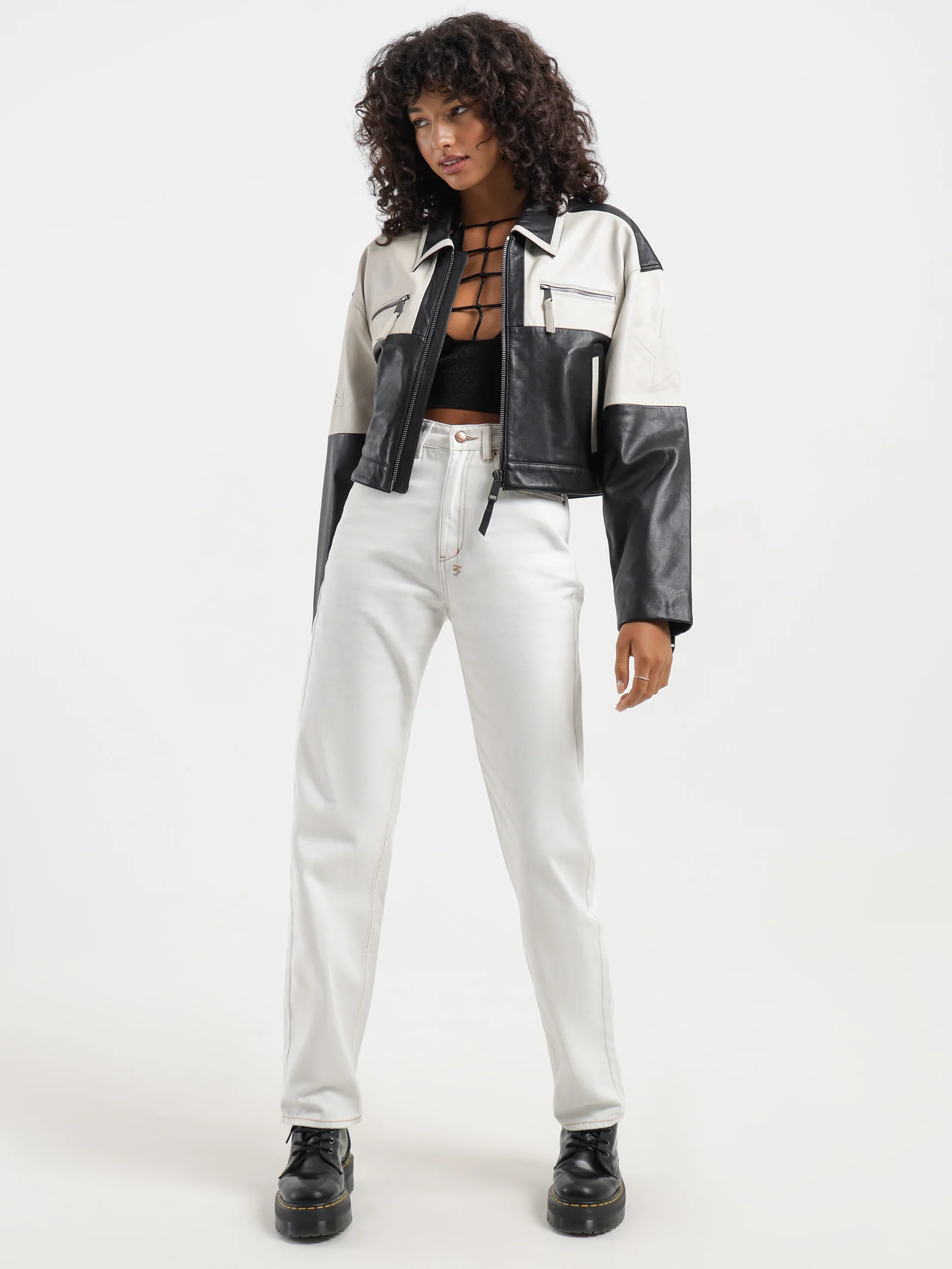 Emblem Boxy Biker Jacket