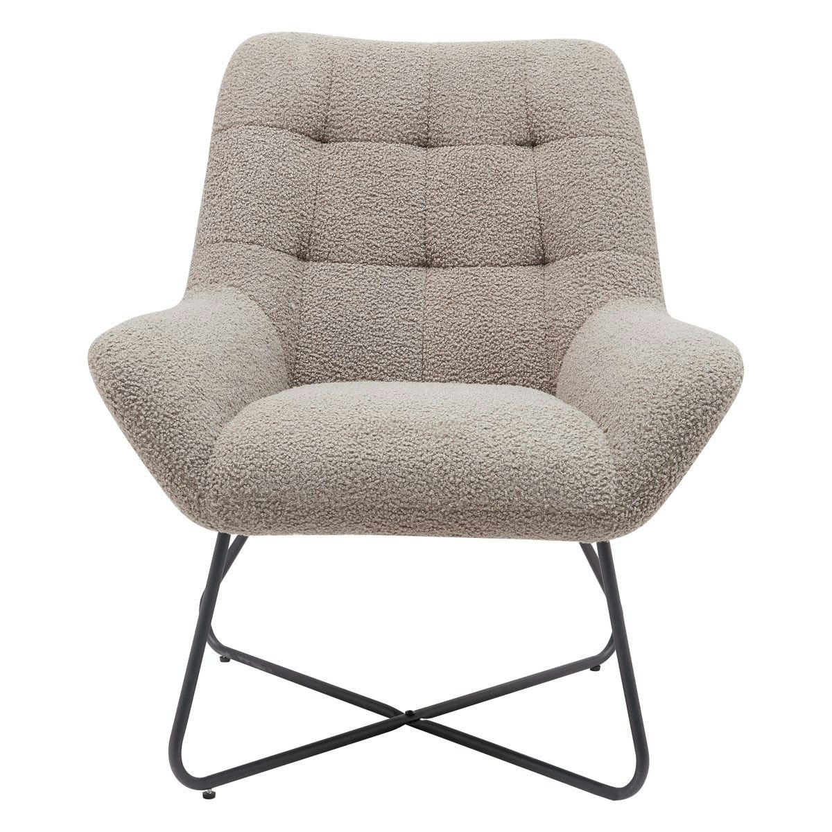 KAMI - Fauteuil tissu effet laine bouclée gris foncé