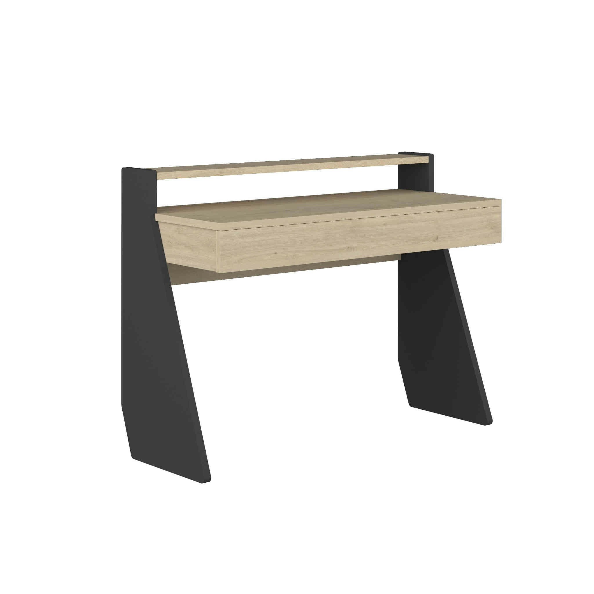 - Bureau avec tiroir en bois imitation chêne naturel et gris