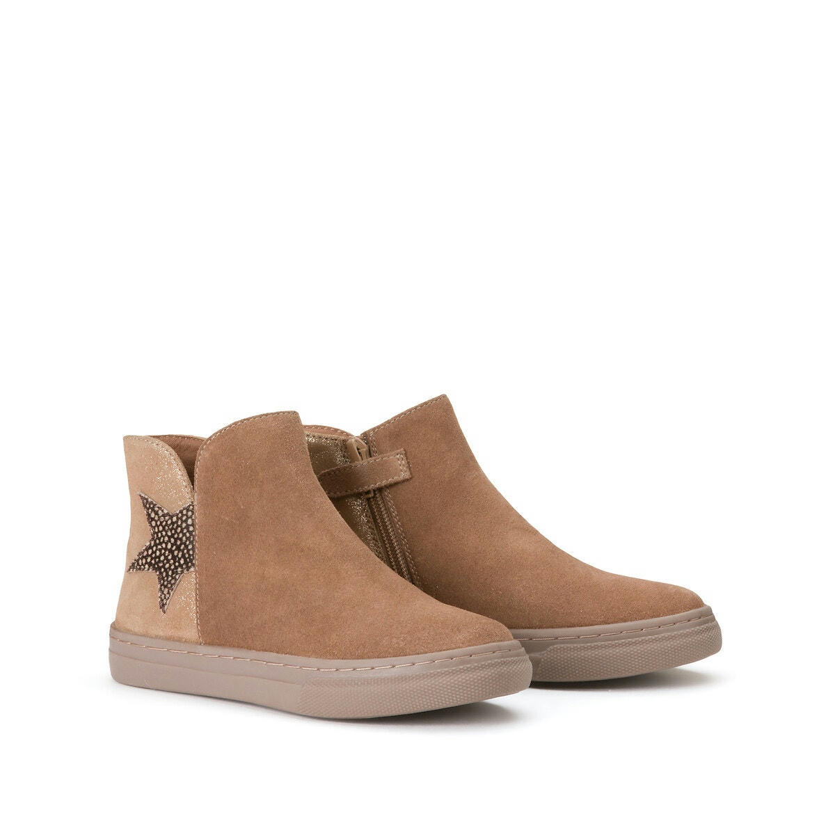 Bottines cuir zippées, détail étoile