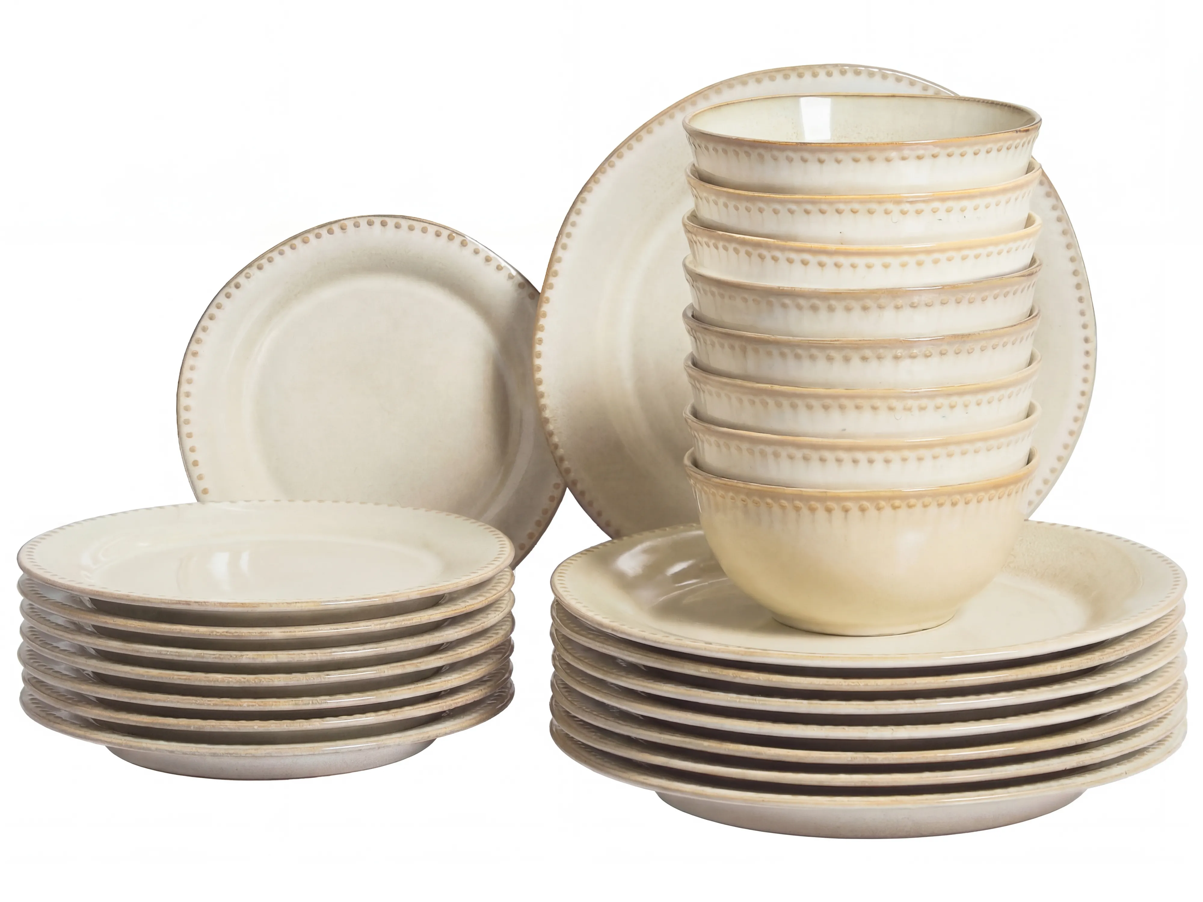 Set of 12 Dinnerware CHERVIL Stoneware Light Beige
